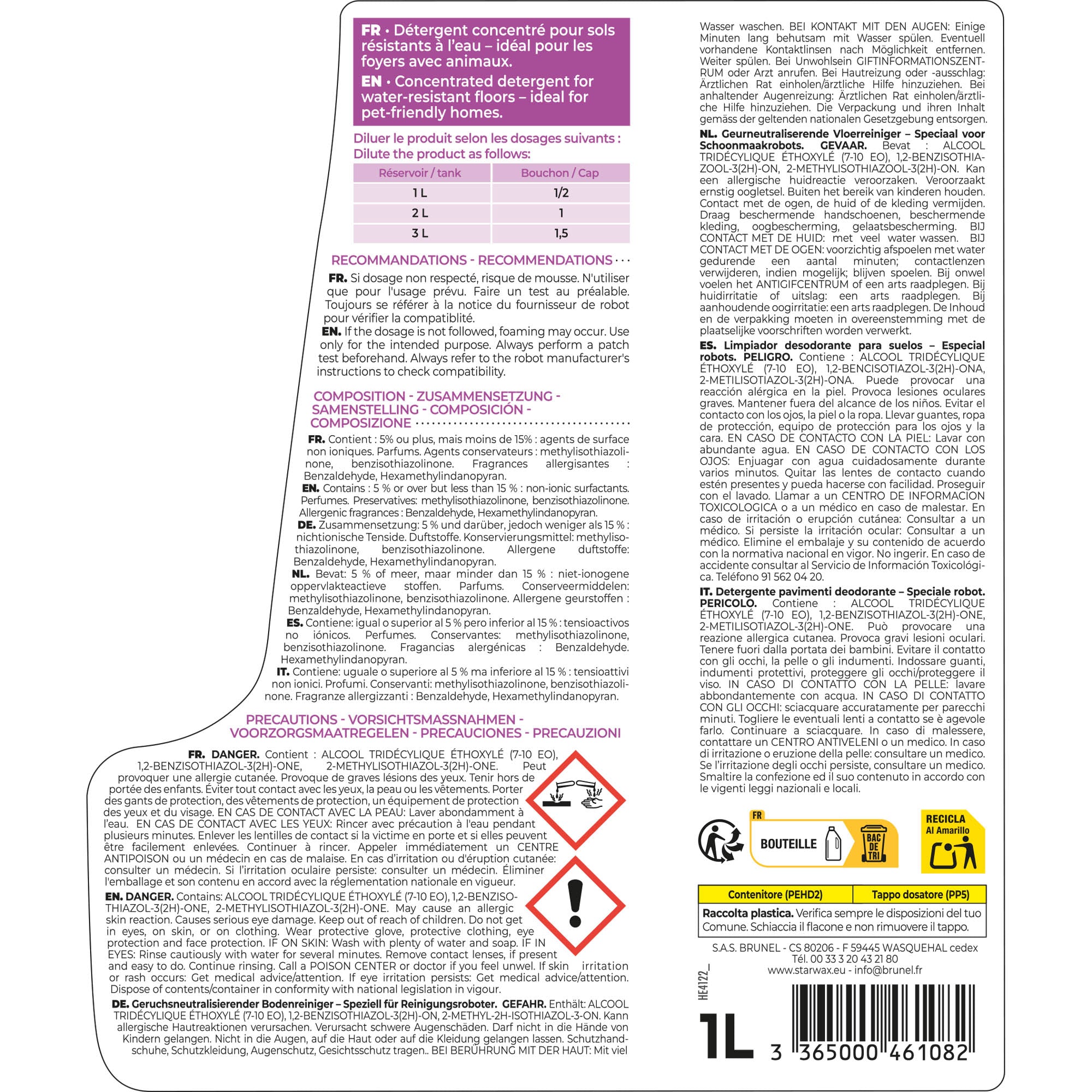 STARWAX - Nettoyant désodorisant Spécial Robot 1L Parfum longue durée