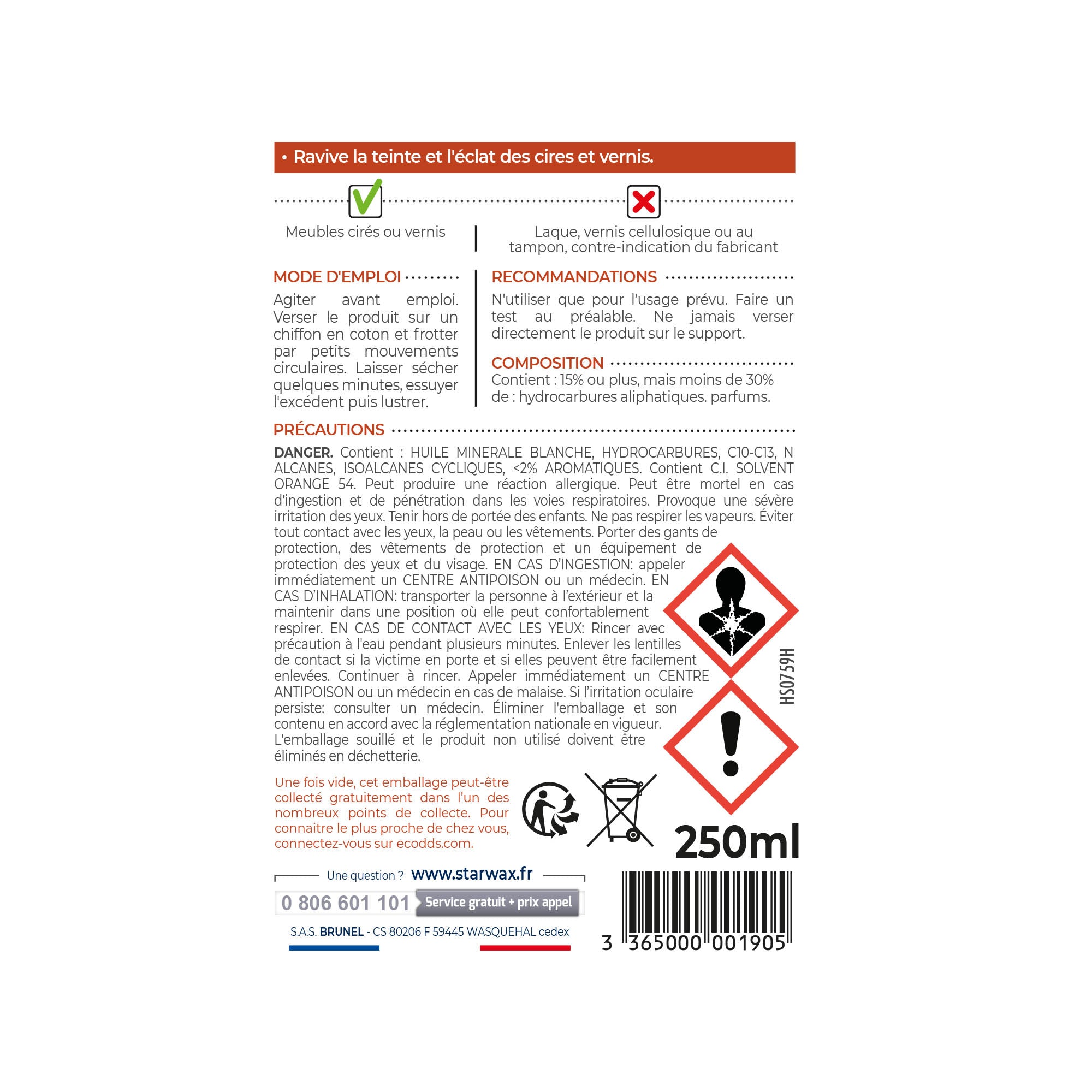 STARWAX - Régénérateur pour meubles cirés et vernis 250ml Bois clair