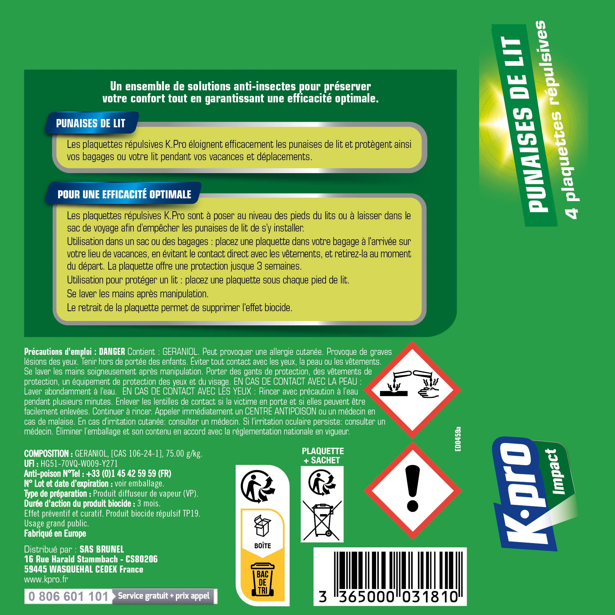 K.PRO - Plaquettes punaises de lit 4 plaquettes