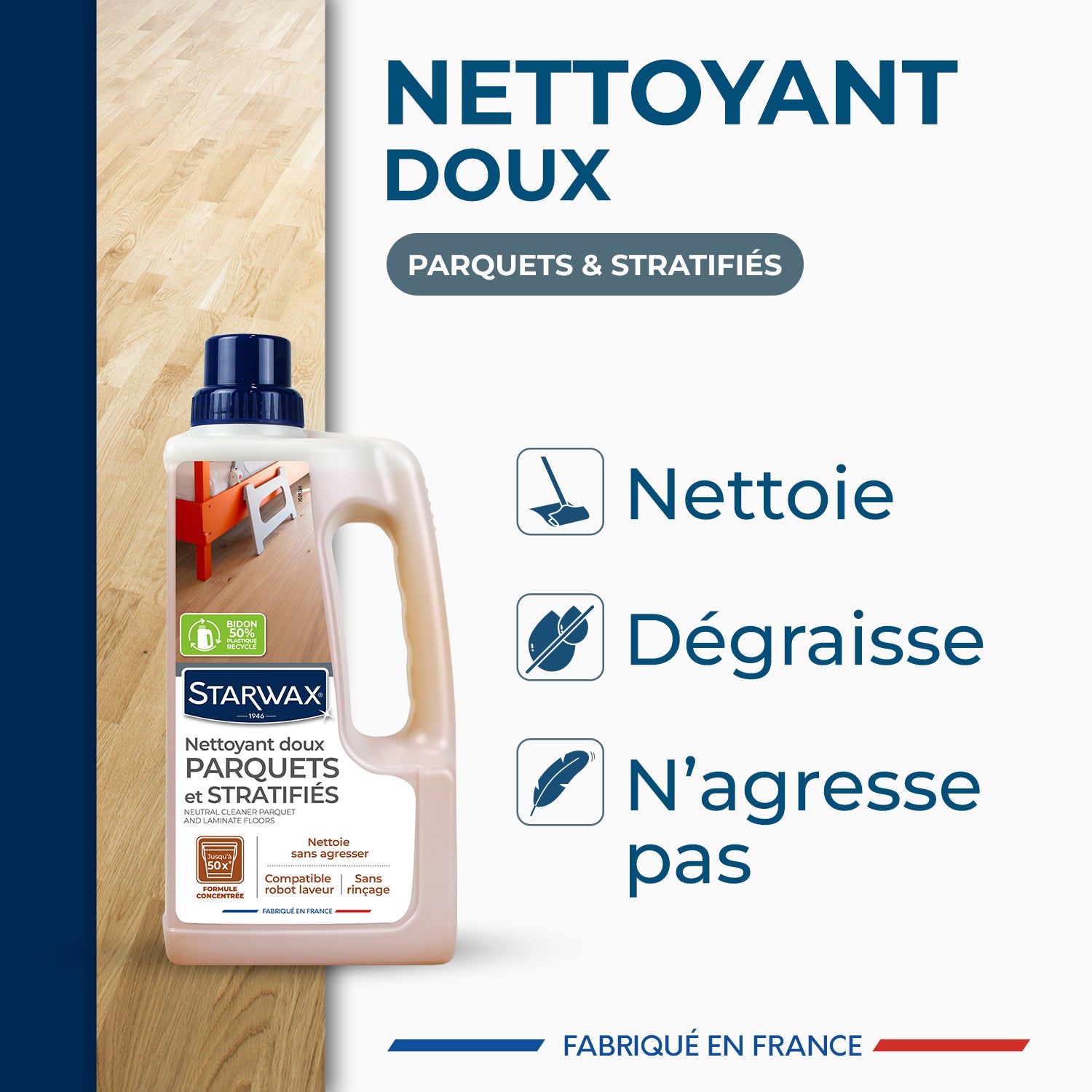 STARWAX - Nettoyant doux pour parquets et sols stratifiés
 1L