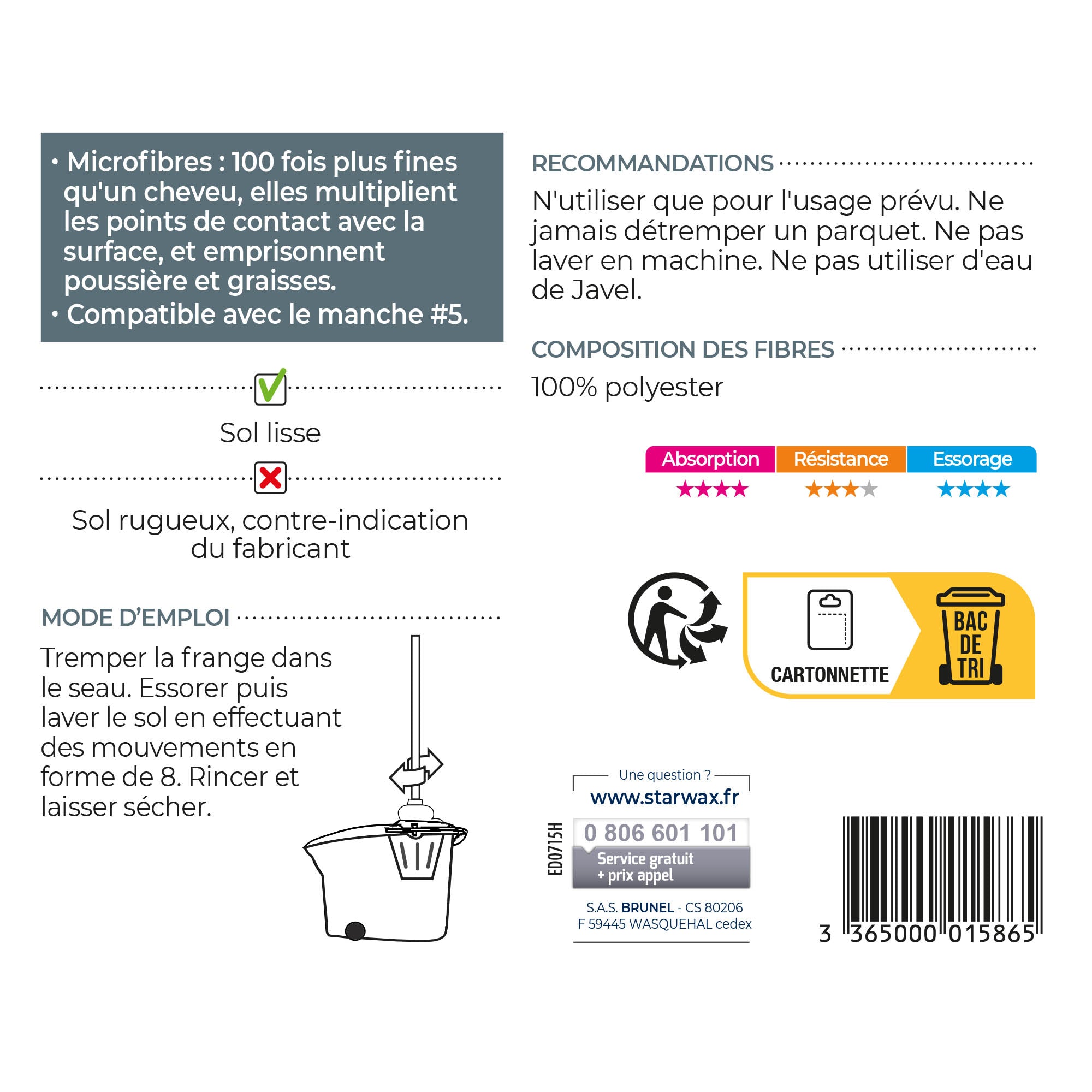 STARWAX - Frange microfibre pour sols lisses X1