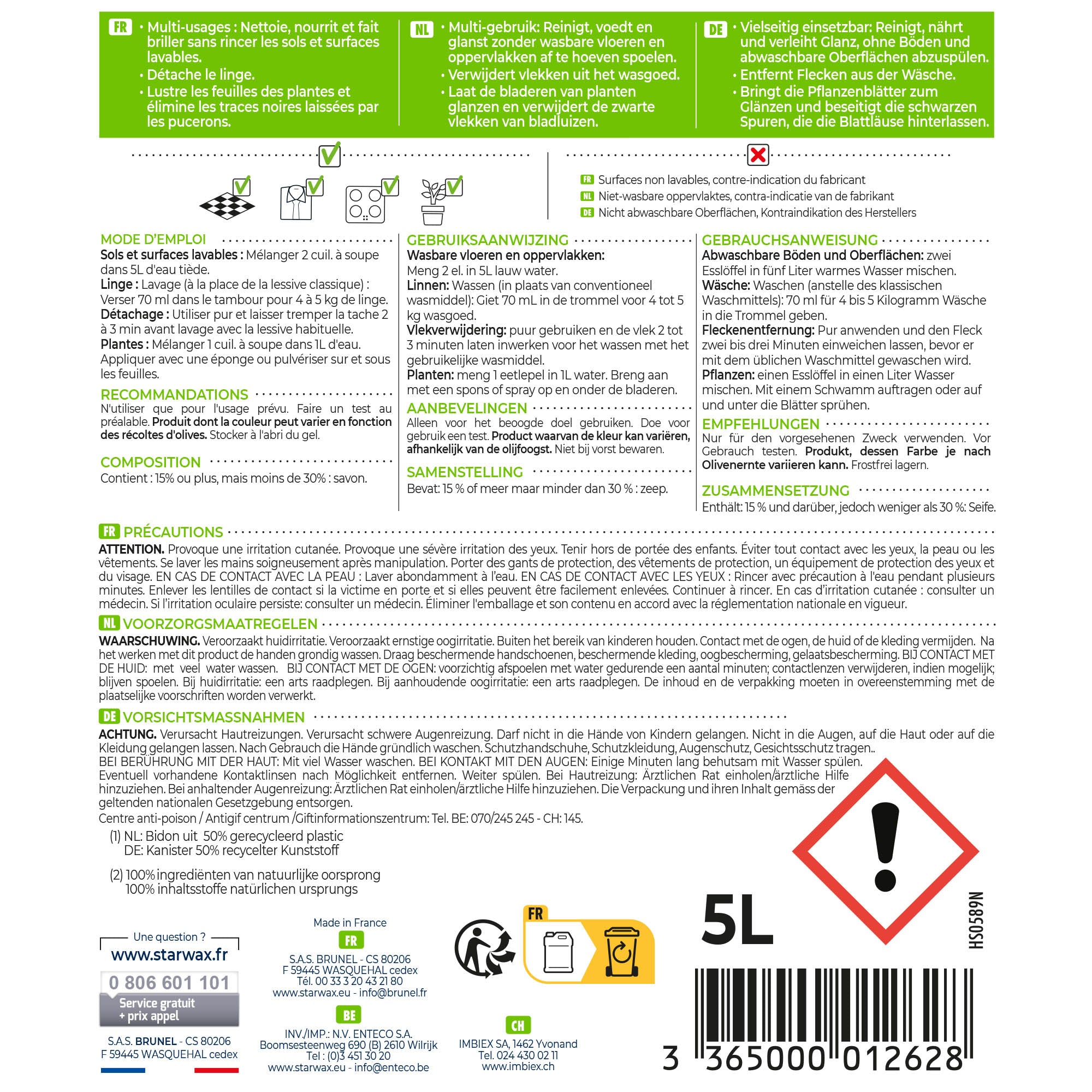 STARWAX SOLUVERT - Savon noir concentré à l'huile d'olive 1L