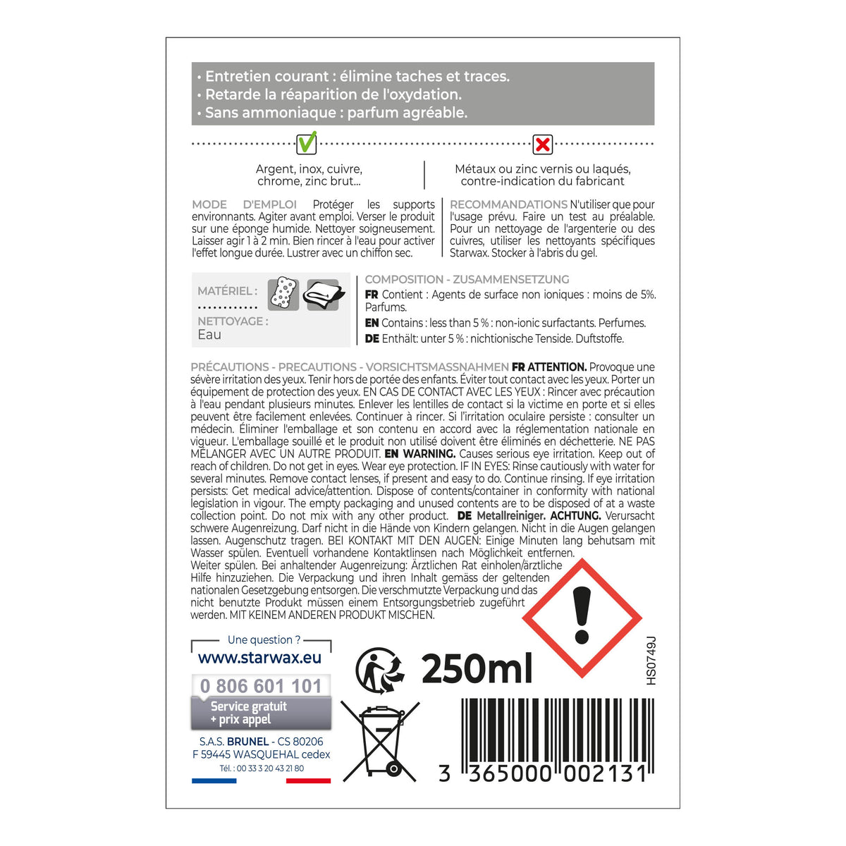 STARWAX - Nettoyant multi-métaux 250ml