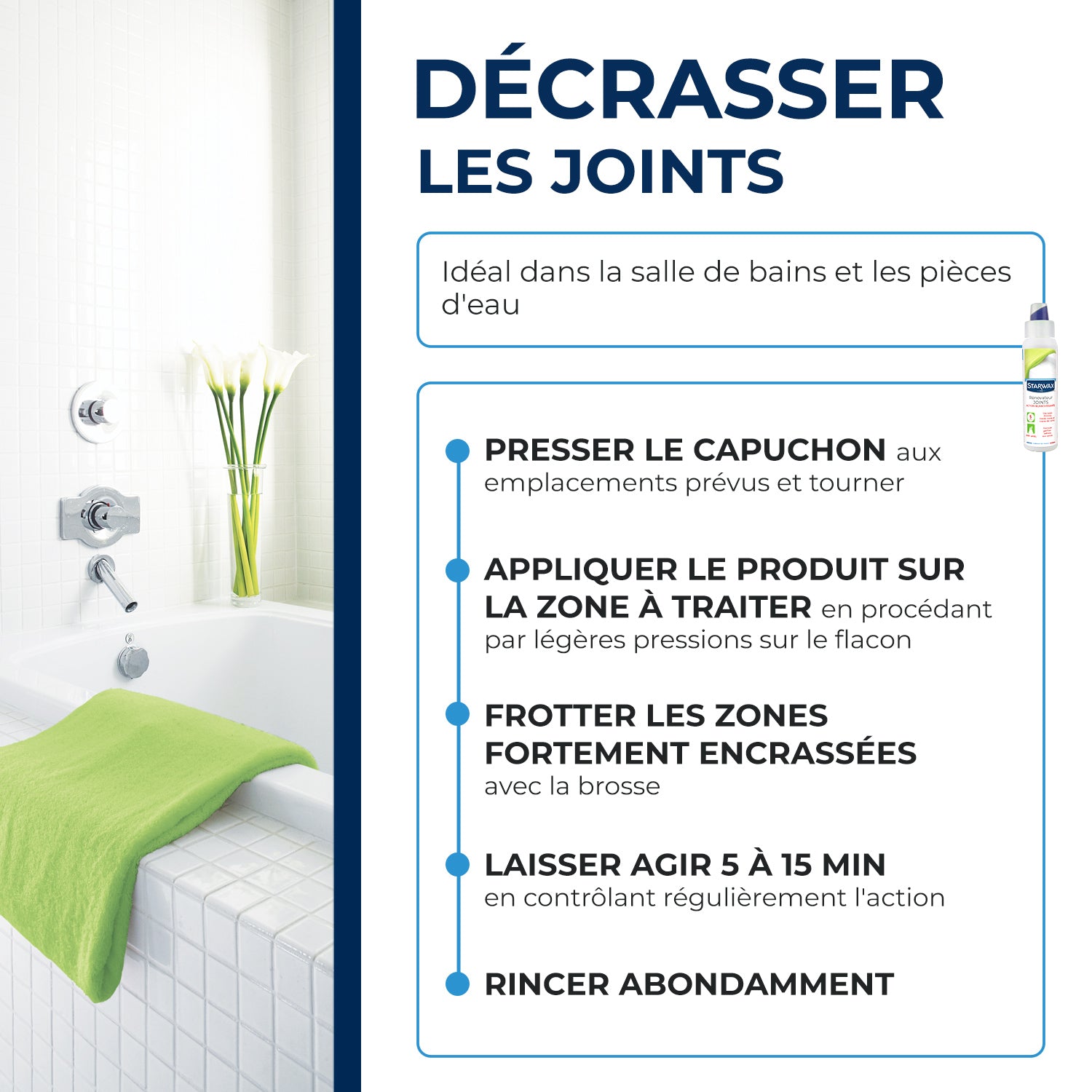 STARWAX - Rénovateur joints - action blanchissante avec Javel - Gel avec brosse intégrée
 250ml