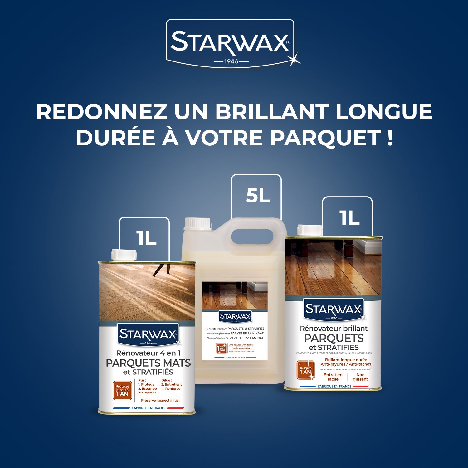 STARWAX - Rénovateur brillant protecteur pour parquets et sols stratifiés
 1L