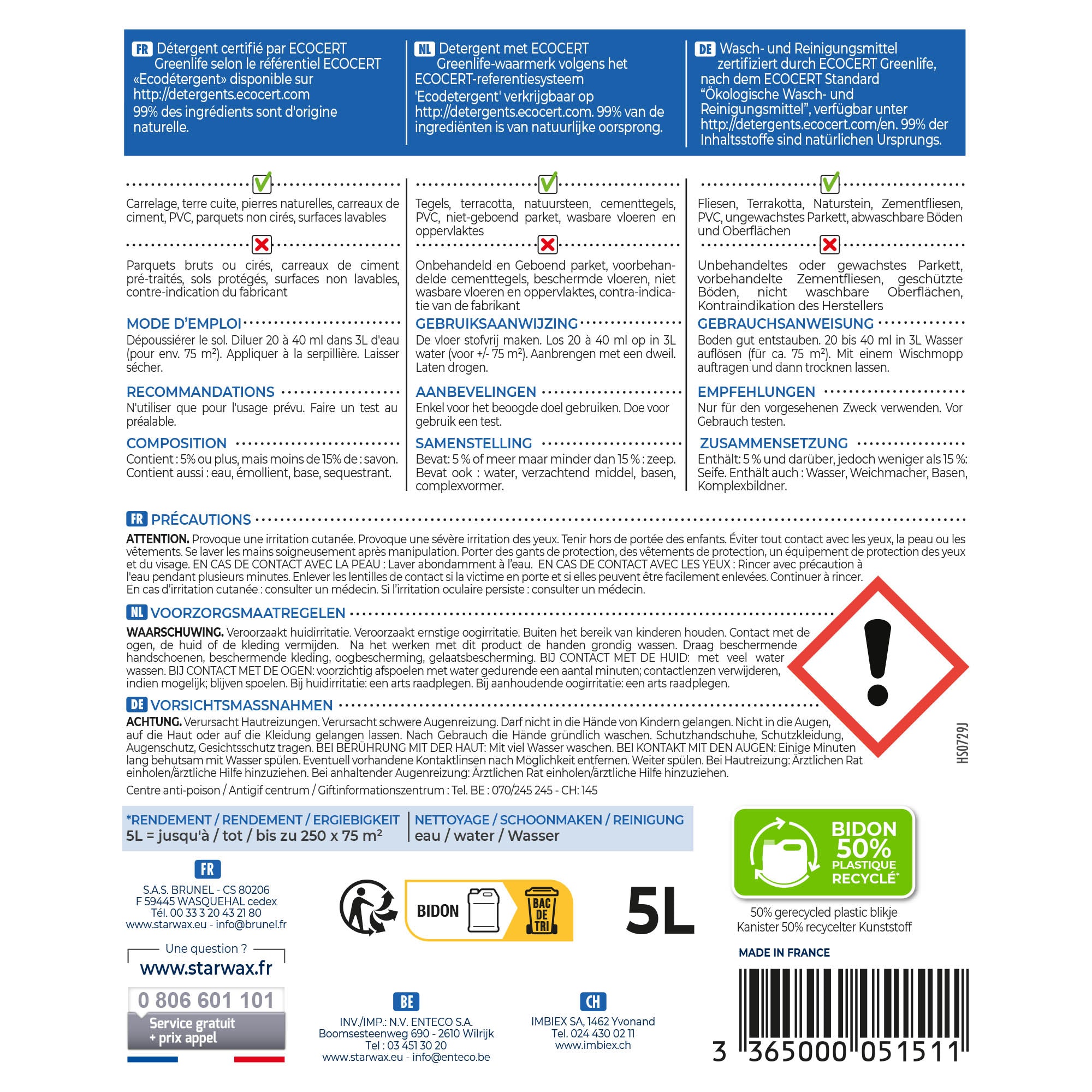 STARWAX - Savon noir à l'huile de lin pour les sols intérieurs 1L