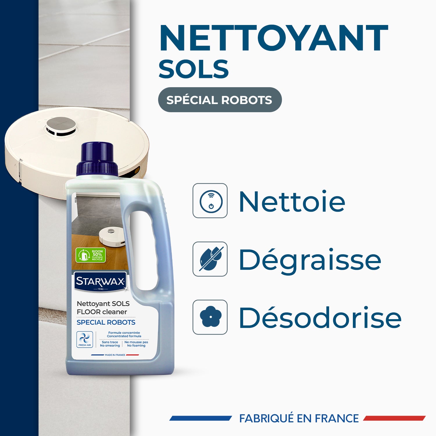 STARWAX - Nettoyant sols SPECIAL ROBOTS 1L Parfum brise marine (parfum de synthèse)