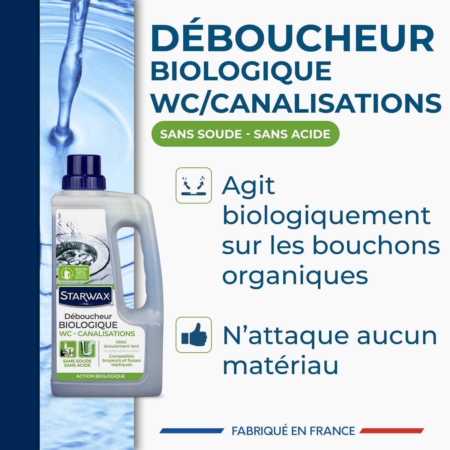 STARWAX - Déboucheur biologique pour canalisations 1L