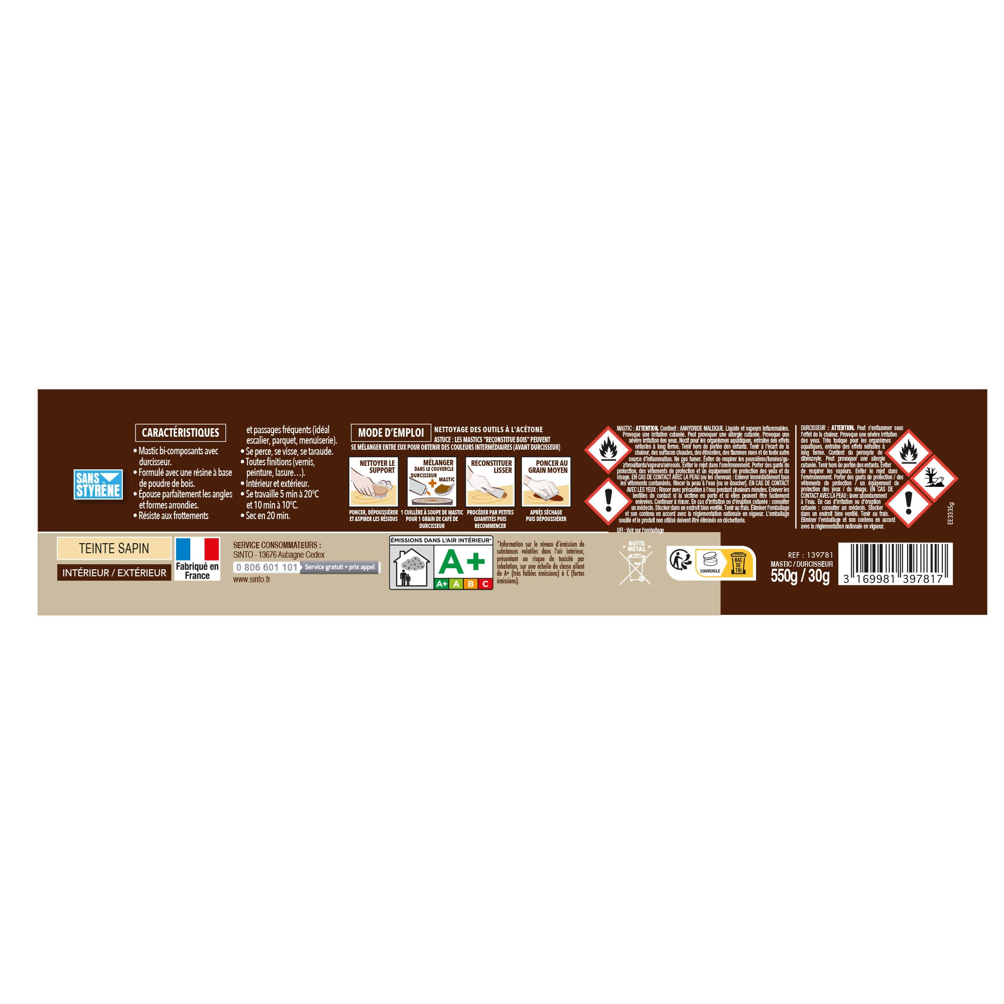 SINTO - Reconstitue angles et gros trous 500ml Chêne