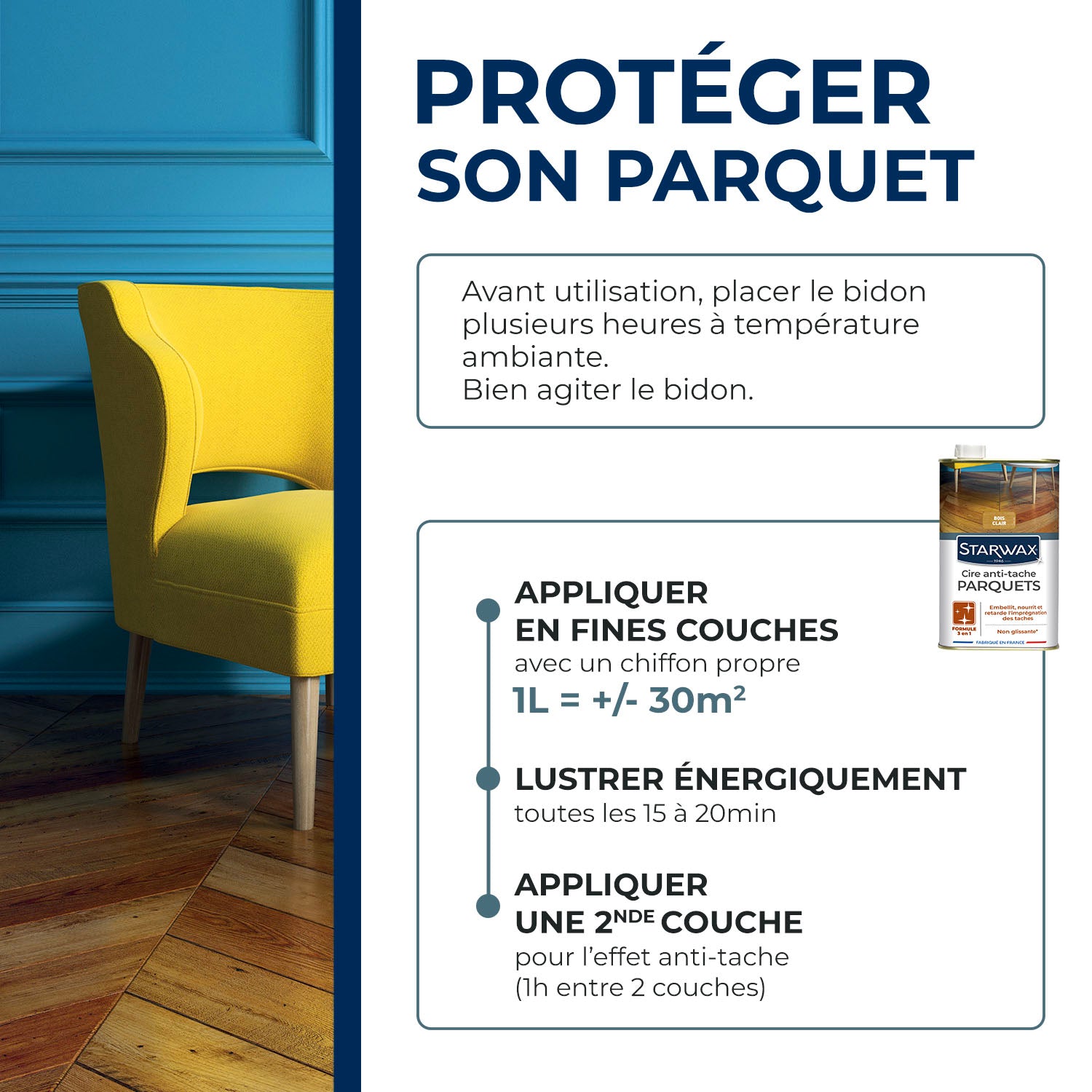 STARWAX - Cire Starlon anti-tache pour parquets cirés 1L Bois clair