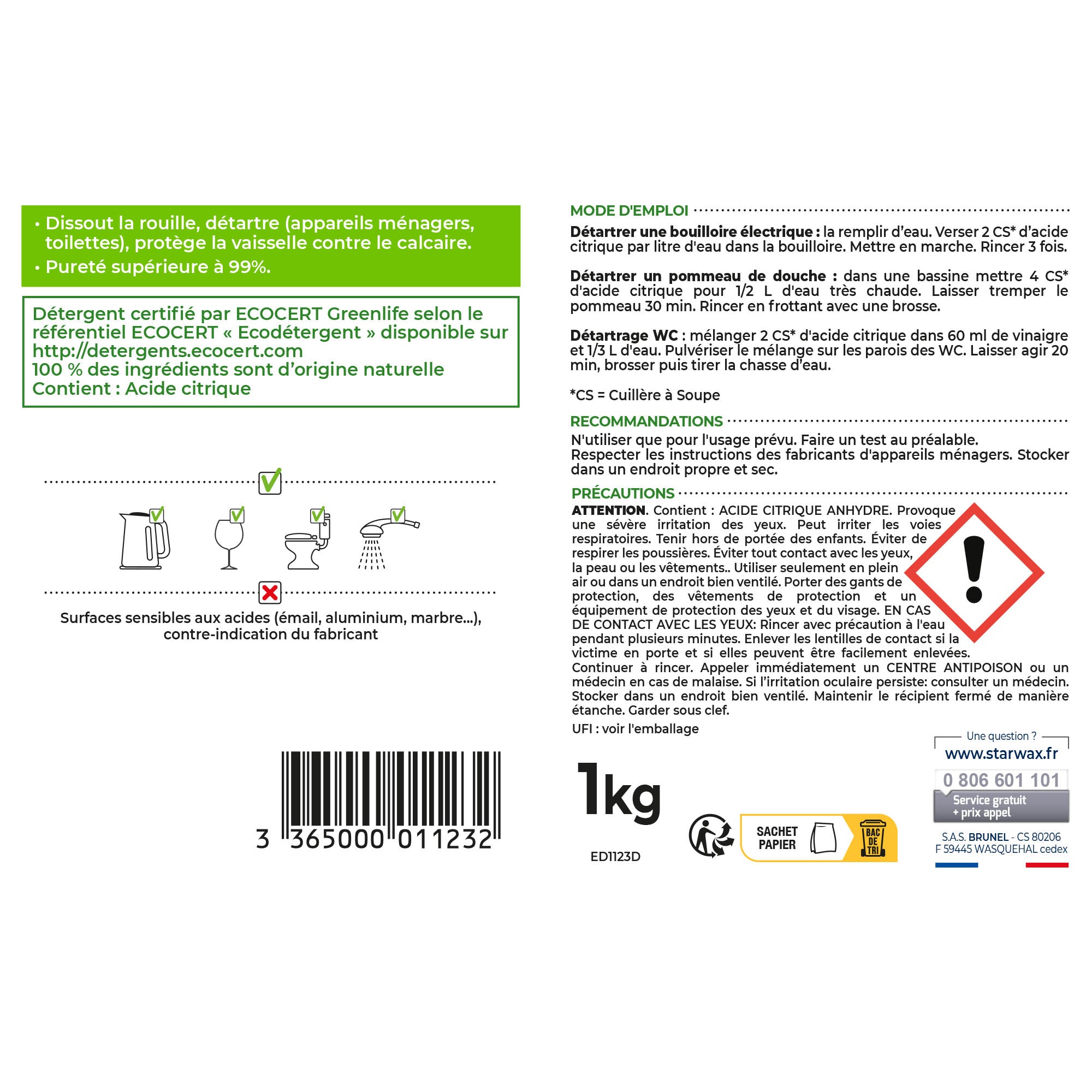 STARWAX SOLUVERT - Acide citrique 1kg