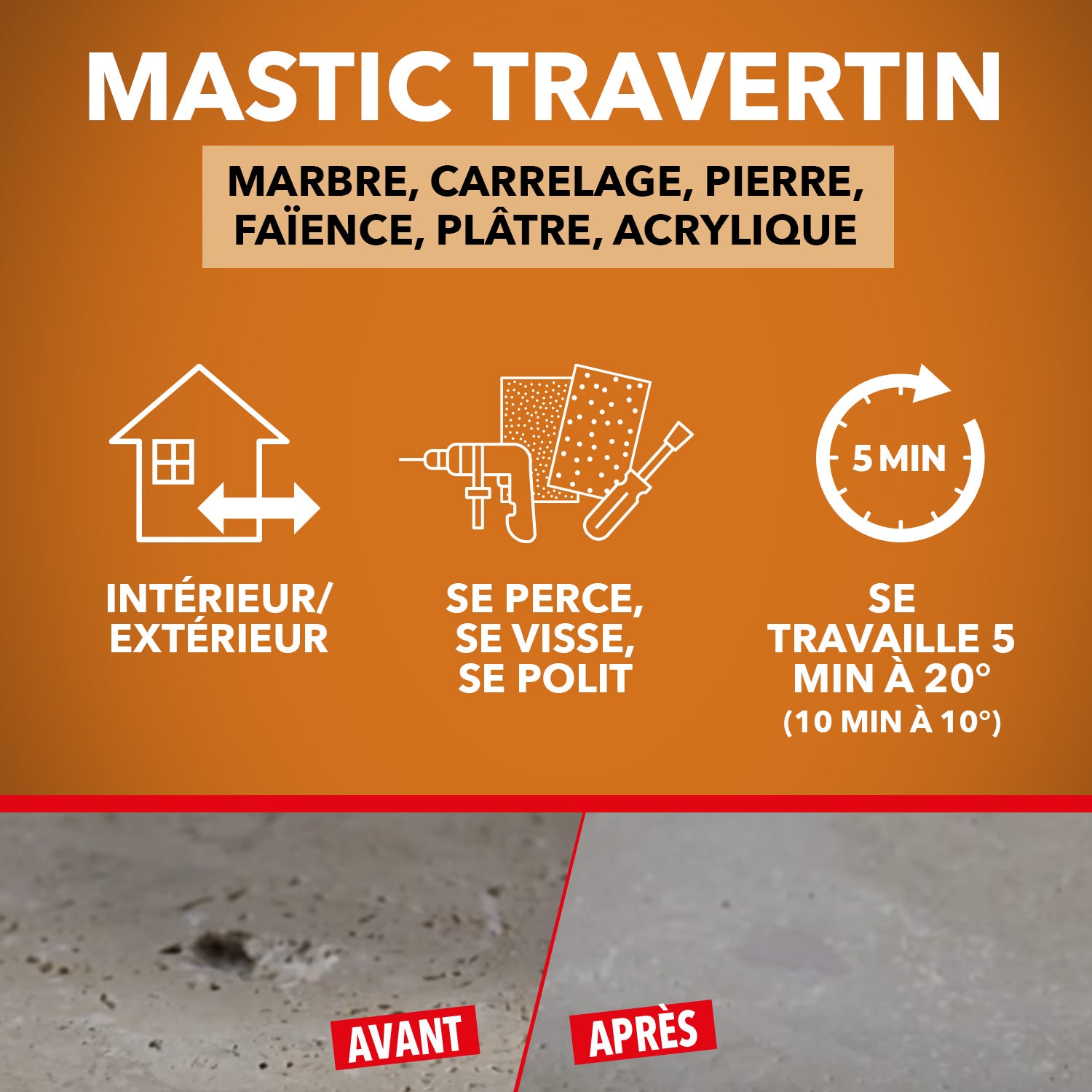 SINTO - Répare sols et murs (parement, pierres, travertin, comblanchien) 280g Travertin