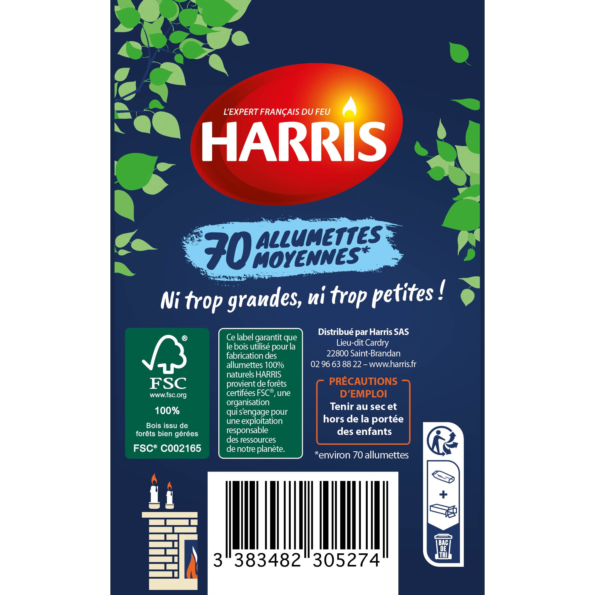 HARRIS - 70 Allumettes moyennes certifiées FSC® x70