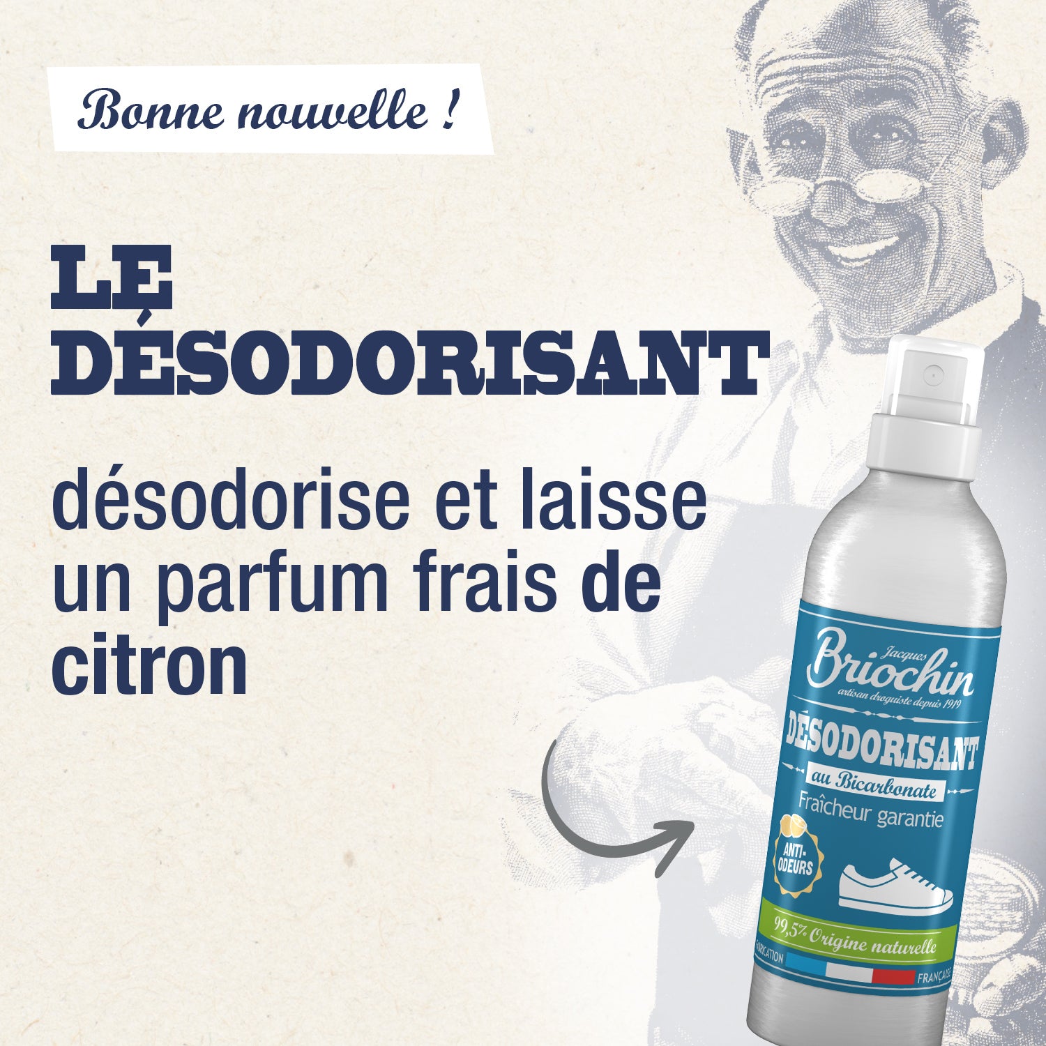 JACQUES BRIOCHIN - Désodorisant chaussures au bicarbonate 200ml Parfum citron