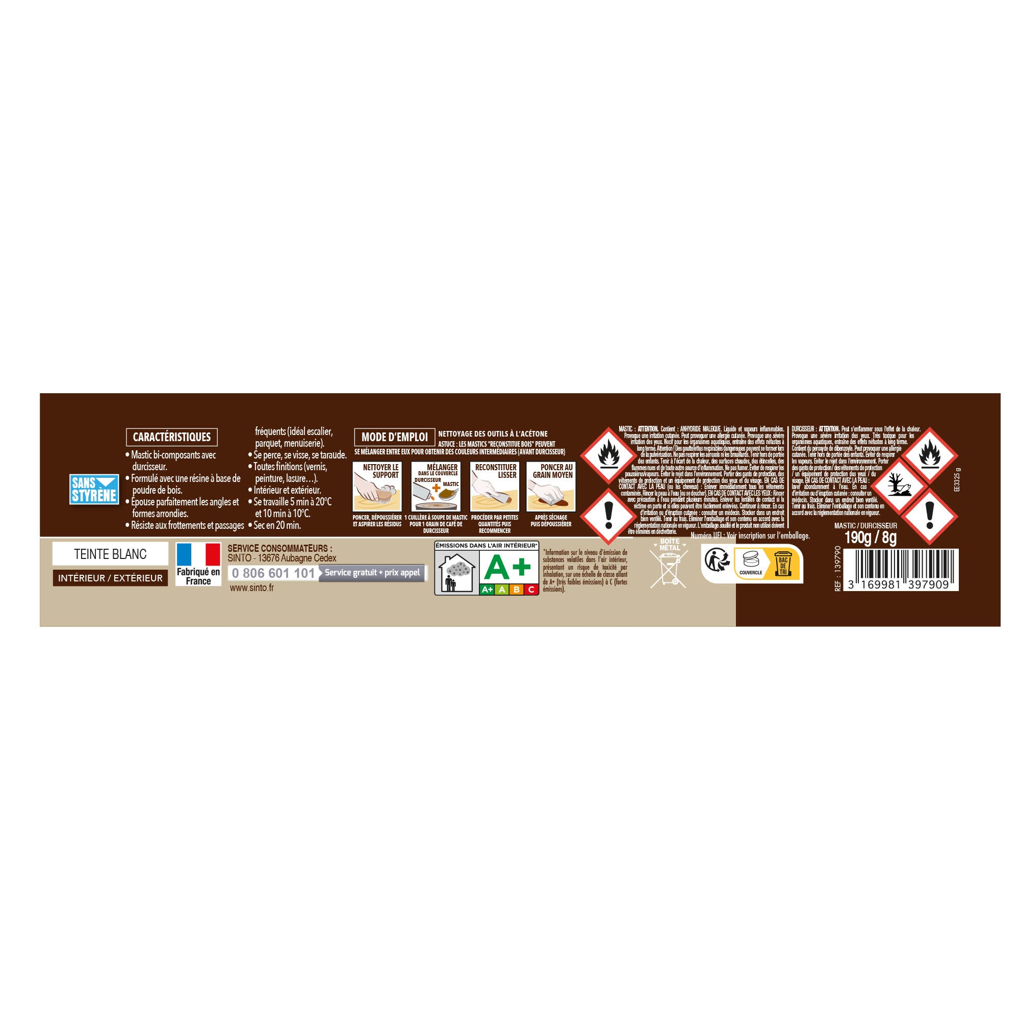 SINTO - Reconstitue angles et gros trous 500ml Chêne