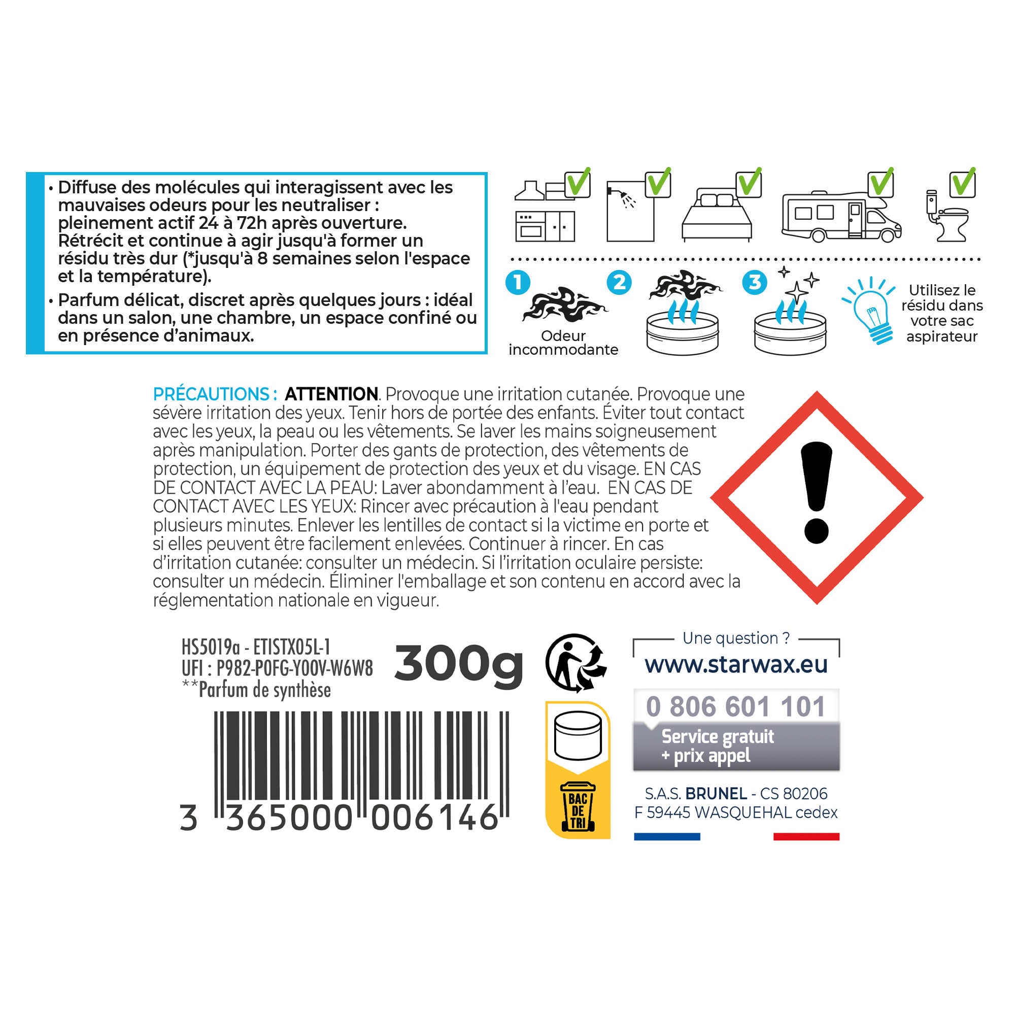 STARWAX - Destructeur d'odeurs Fraicheur matinale 300g Parfum Fraicheur matinale