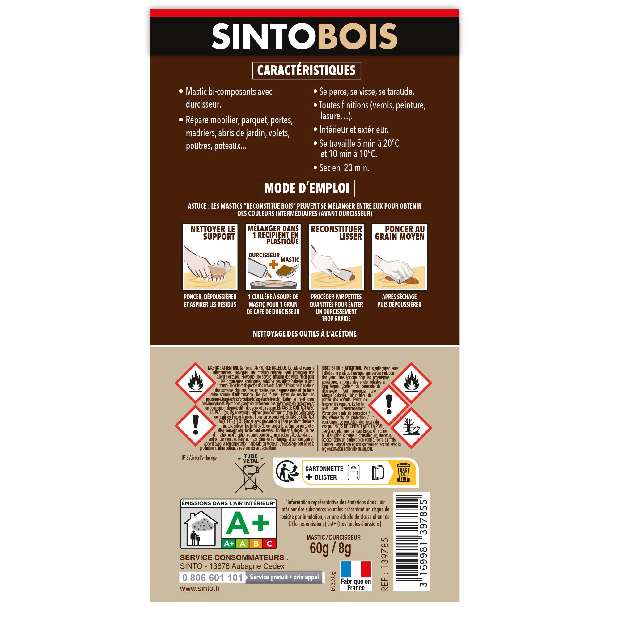SINTO - Reconstitue angles et gros trous 500ml Chêne