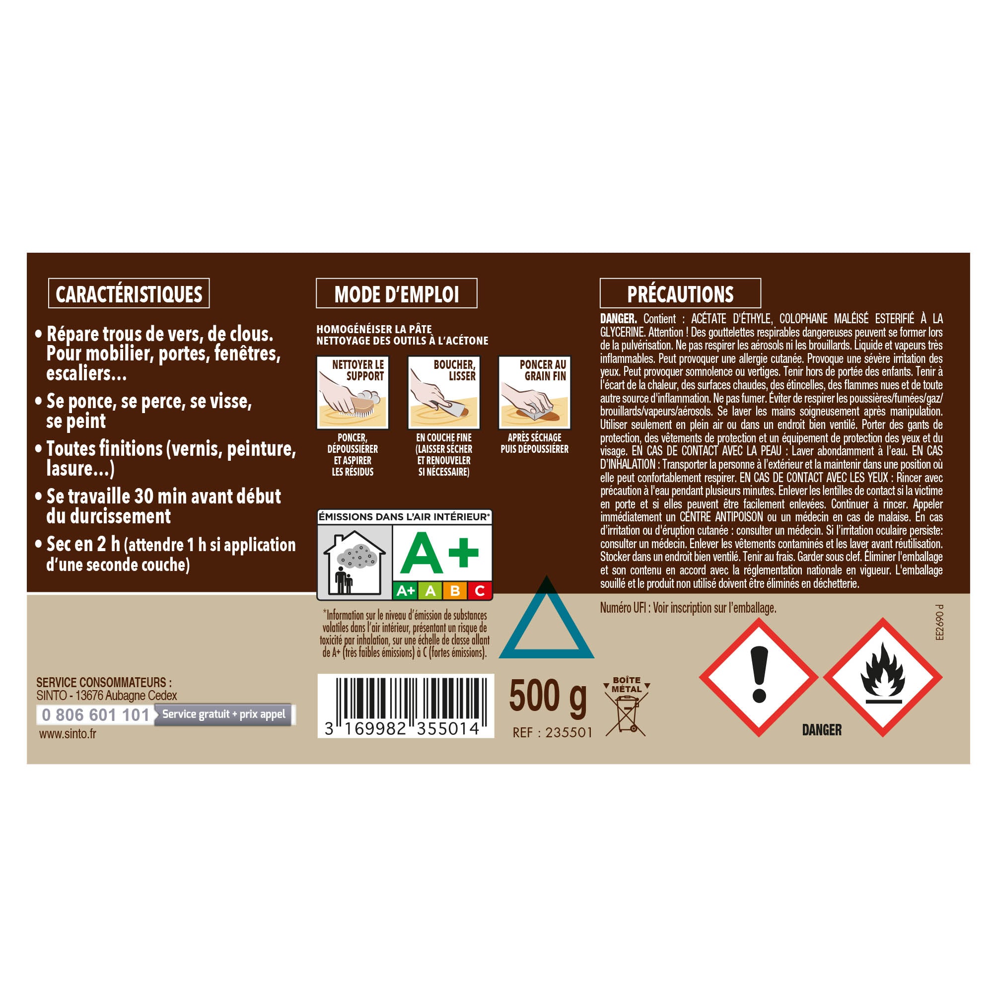 SINTO - Pâte à bois tradition 550ml Chêne clair