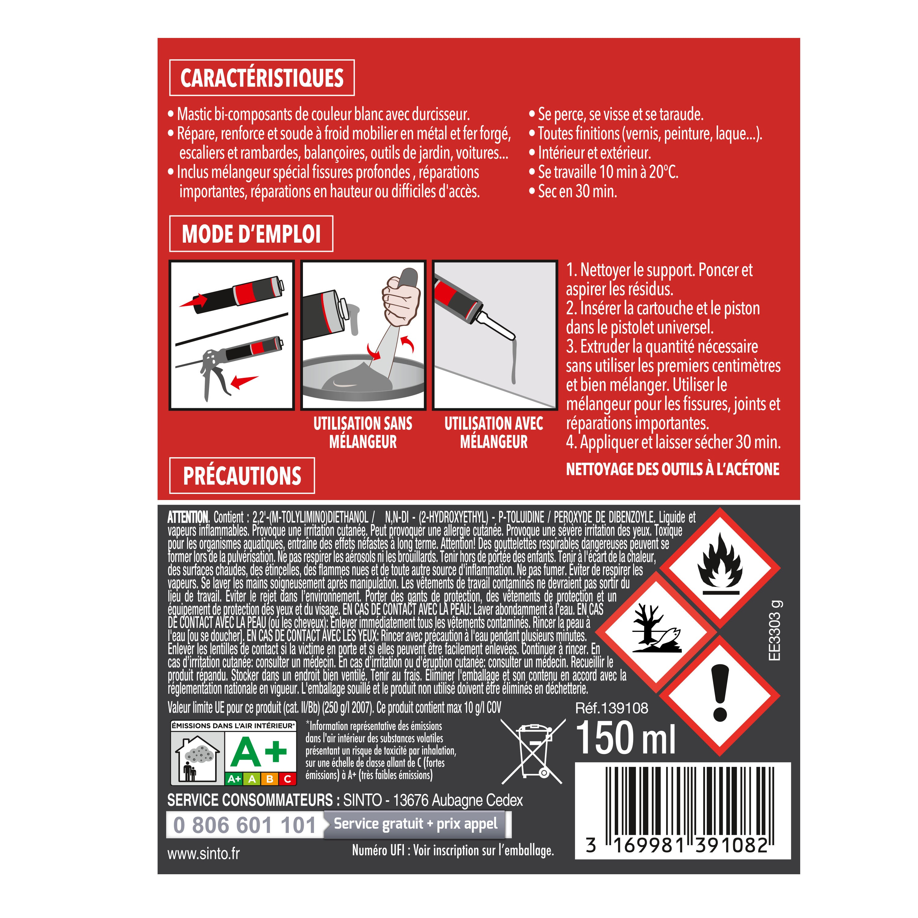 SINTO - Répare métal standard 120g Blanc