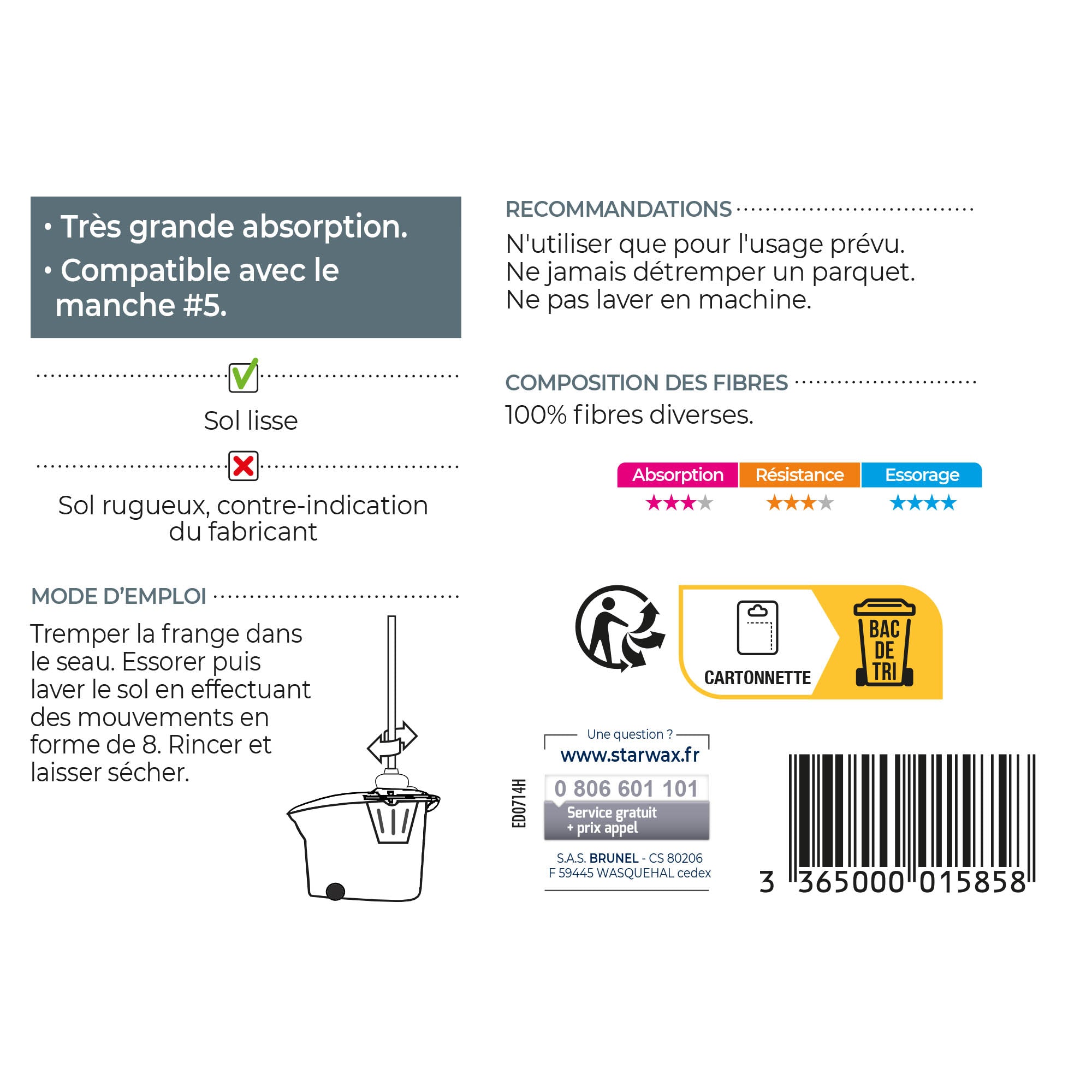 STARWAX - Frange coton recyclé pour sols lisses X1