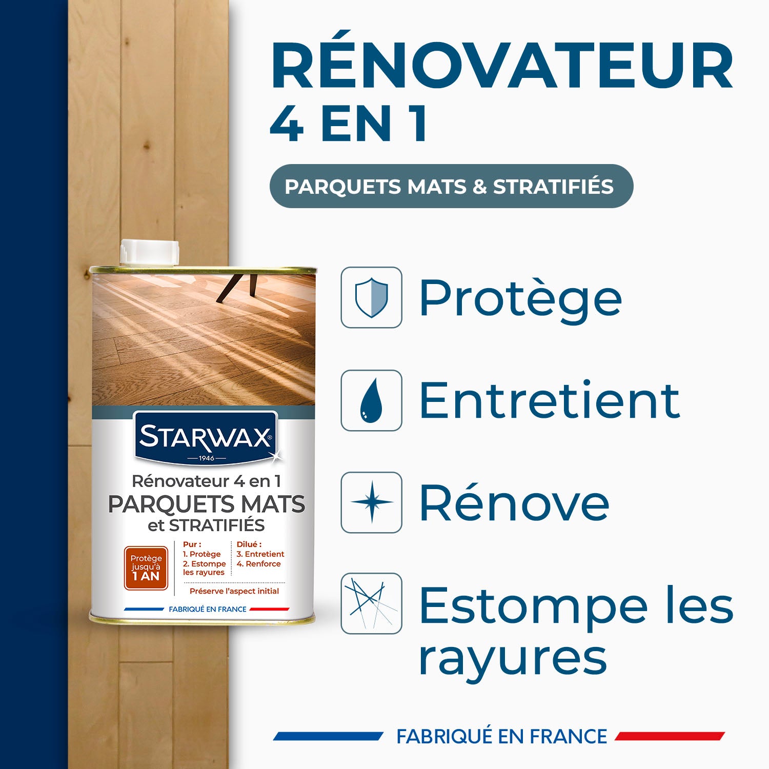STARWAX - Rénovateur 4 en 1 Parquets mats et stratifiés 1L