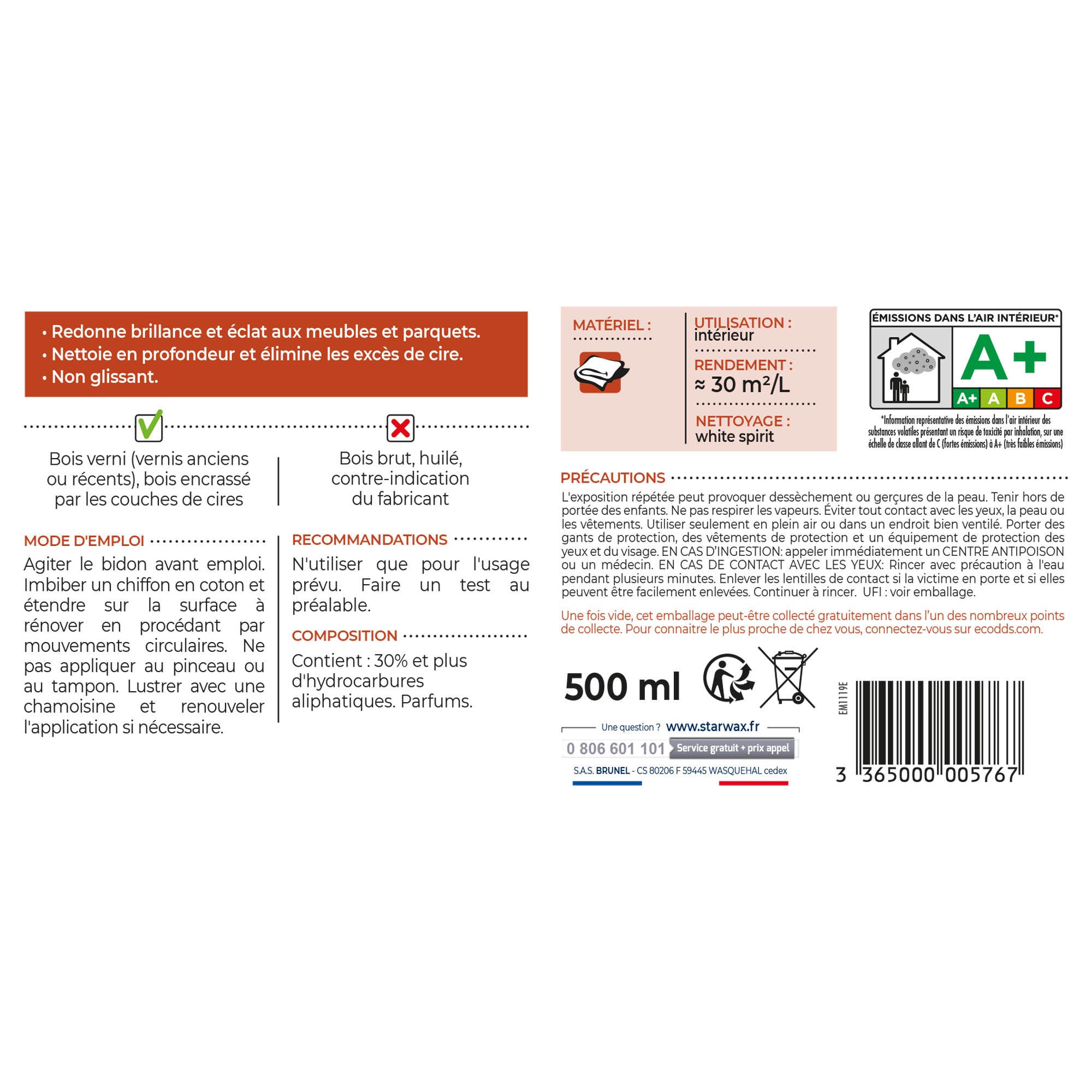 STARWAX - Rénovateur bois cirés et vernis pour mobilier intérieur 500ml