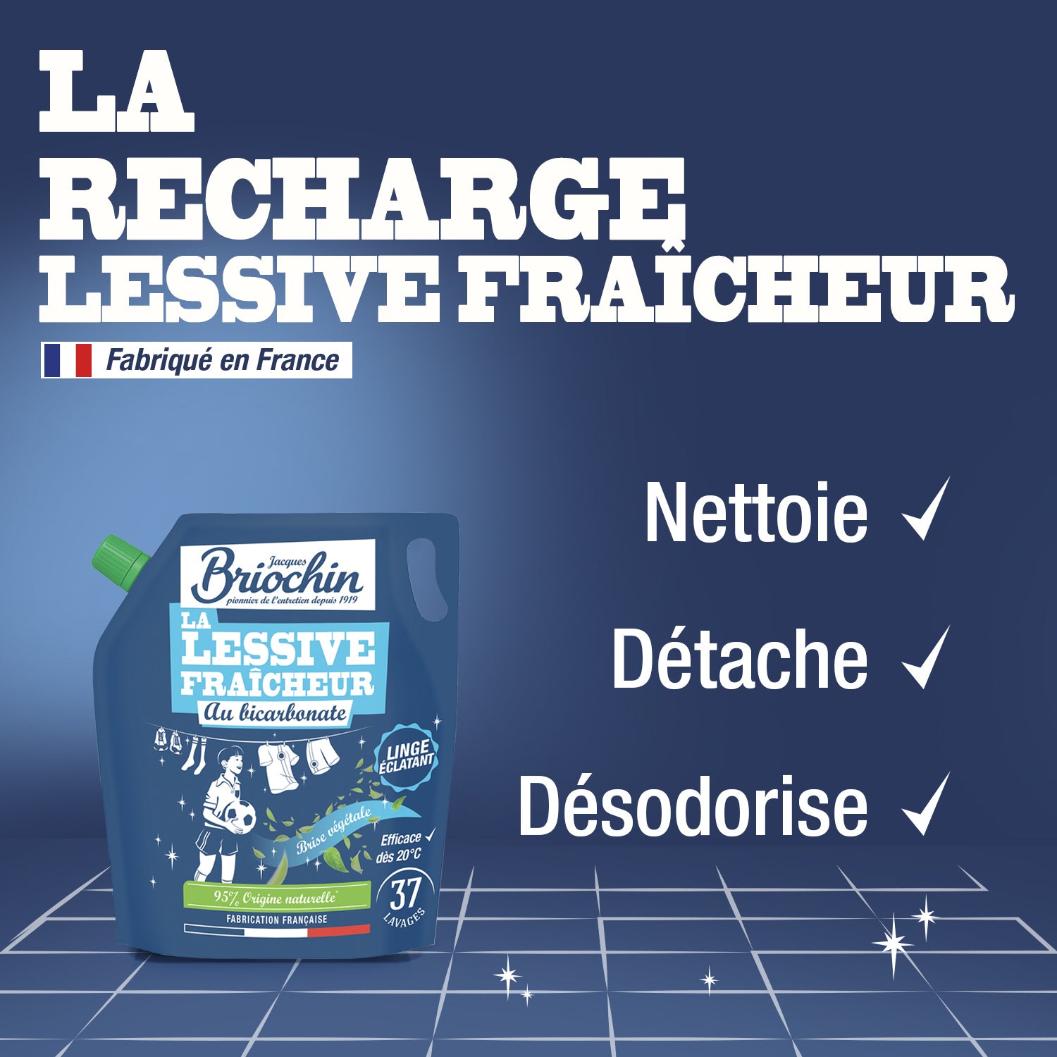 JACQUES BRIOCHIN - Recharge Ma Lessive au bicarbonate de soude - Fraîcheur 1,7L Brise Végétale