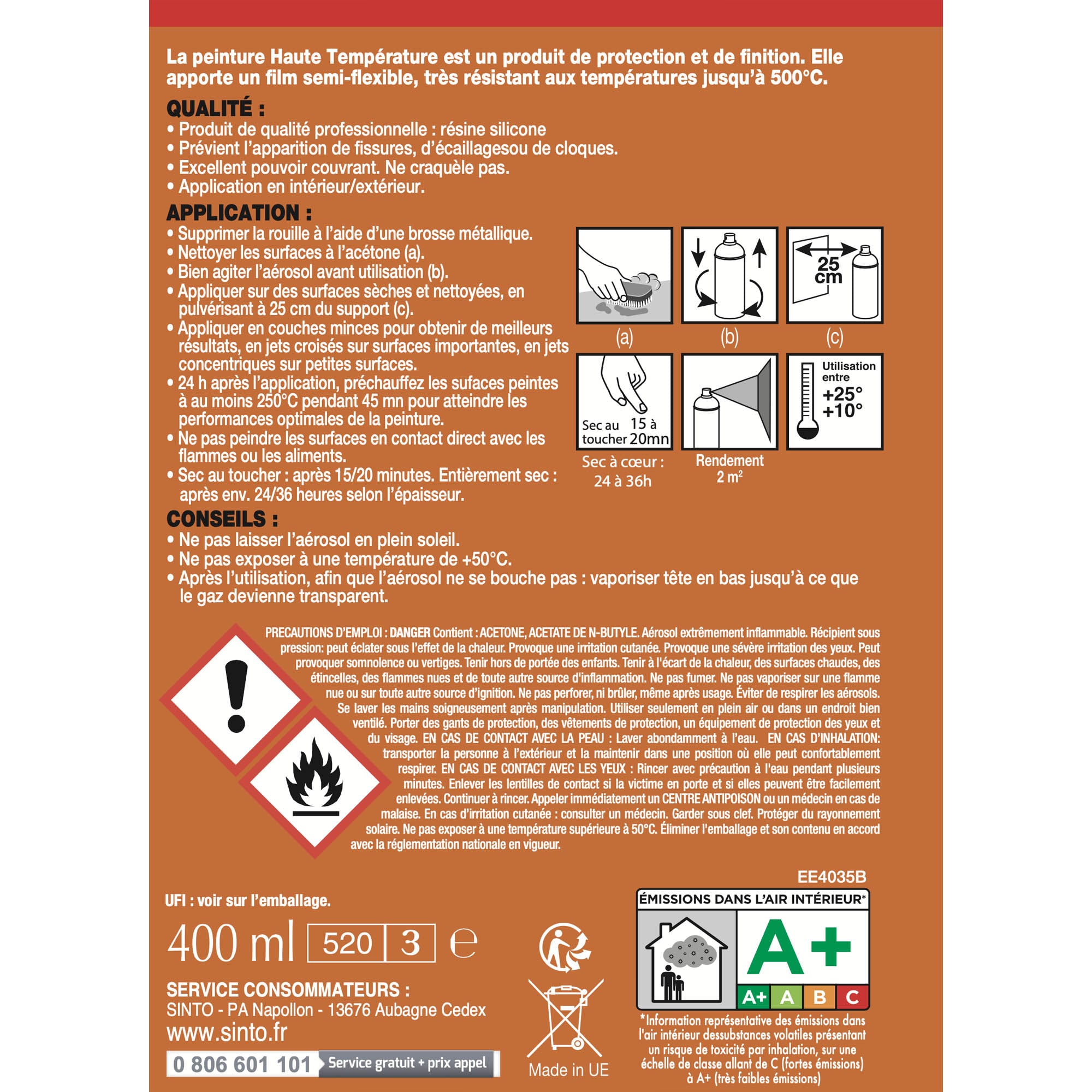 SINTO - Aérosol haute température 400ml Noir