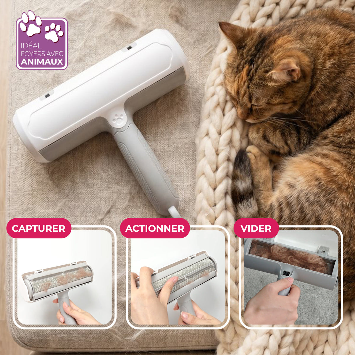 STARWAX - Brosse anti-poils animaux 1 Blanche et gris