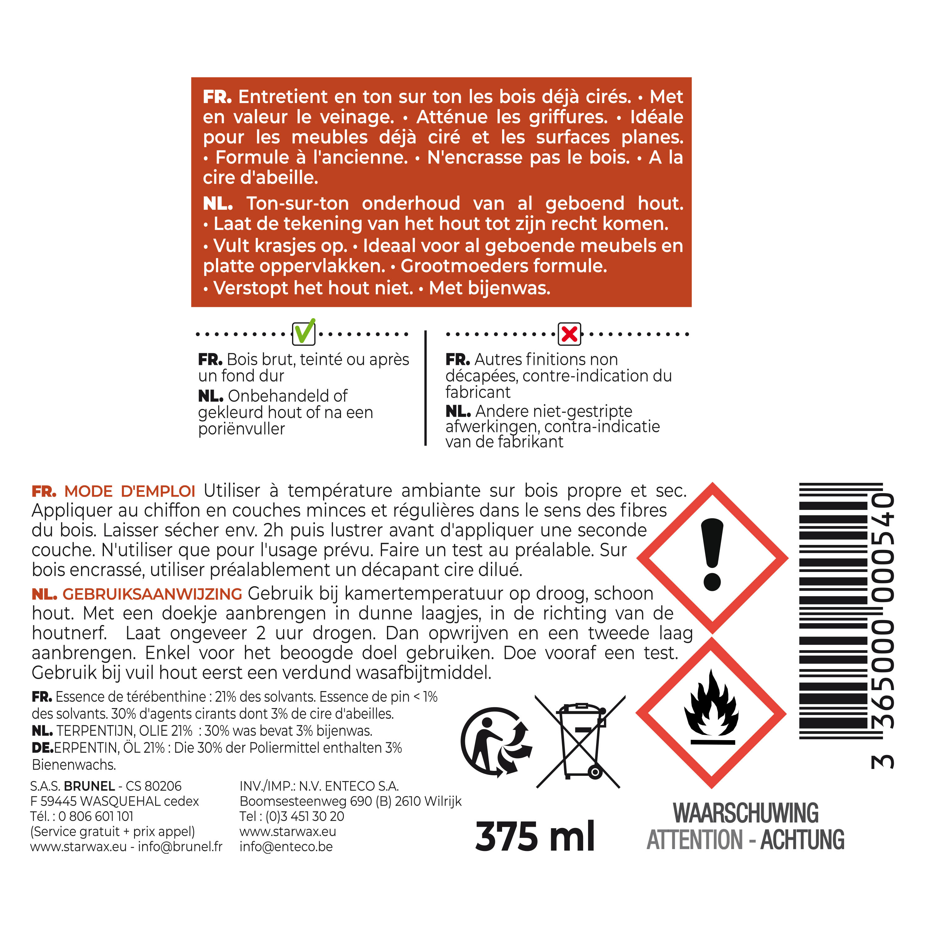 STARWAX - Cire antiquaire pâte pour bois cirés 350ml Incolore