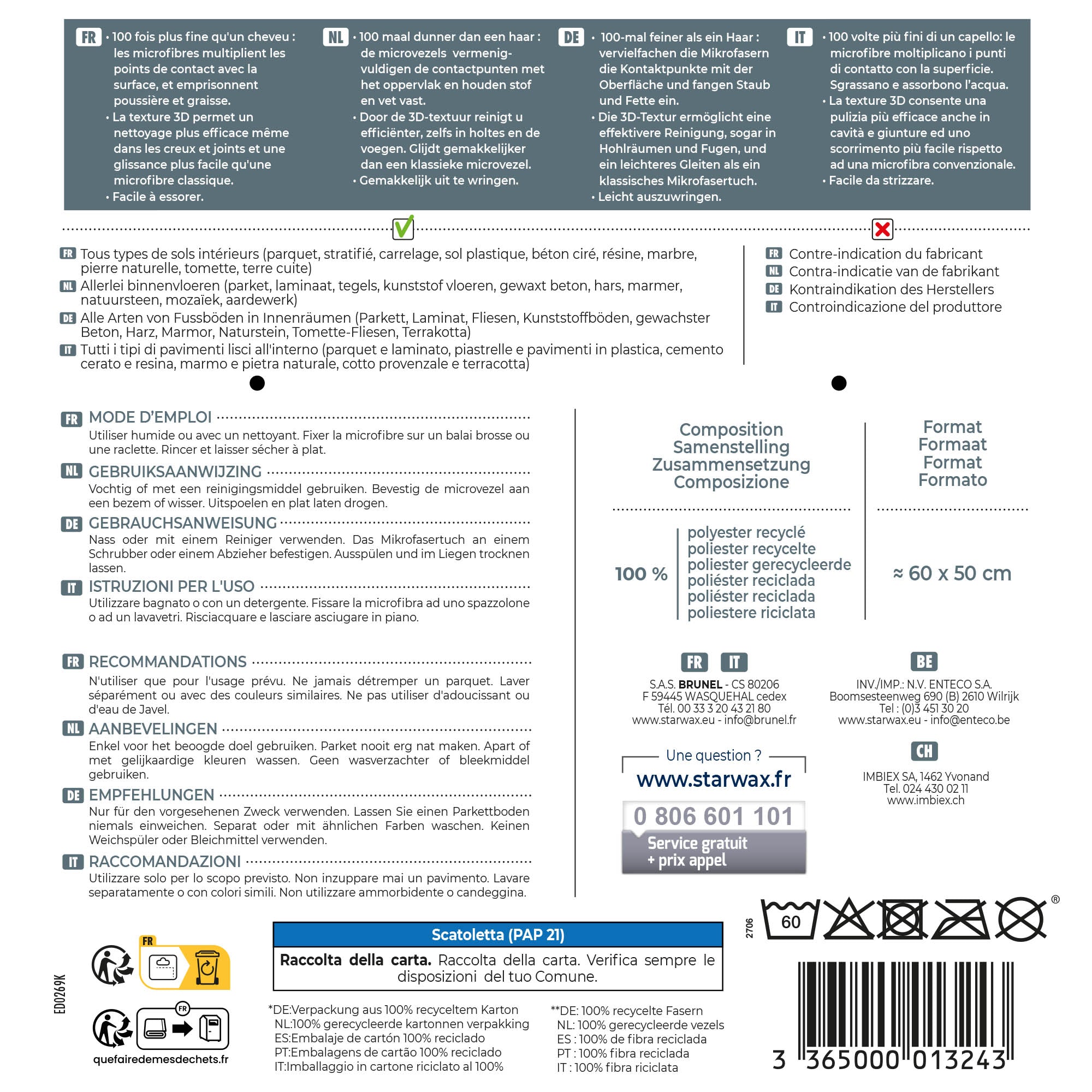 STARWAX - Serpillière microfibre désincrustante pour sols intérieurs X1