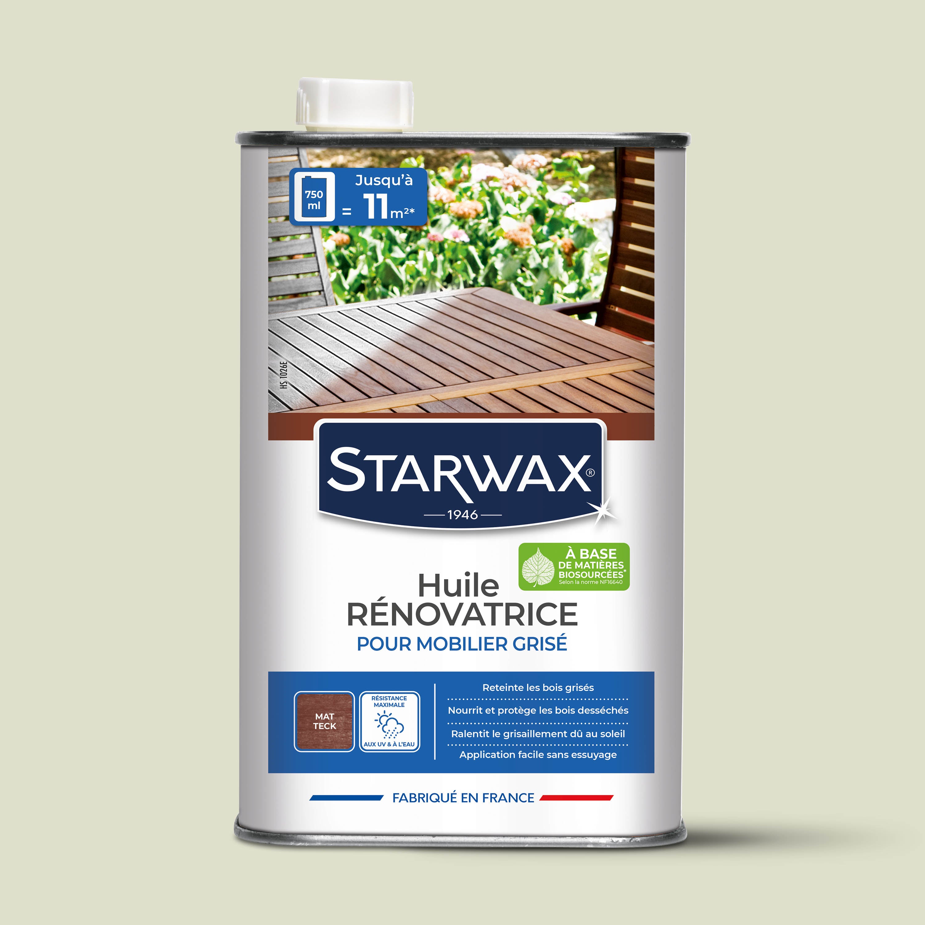 STARWAX - Huile rénovatrice application facile pour mobilier grisé 750ml Teck