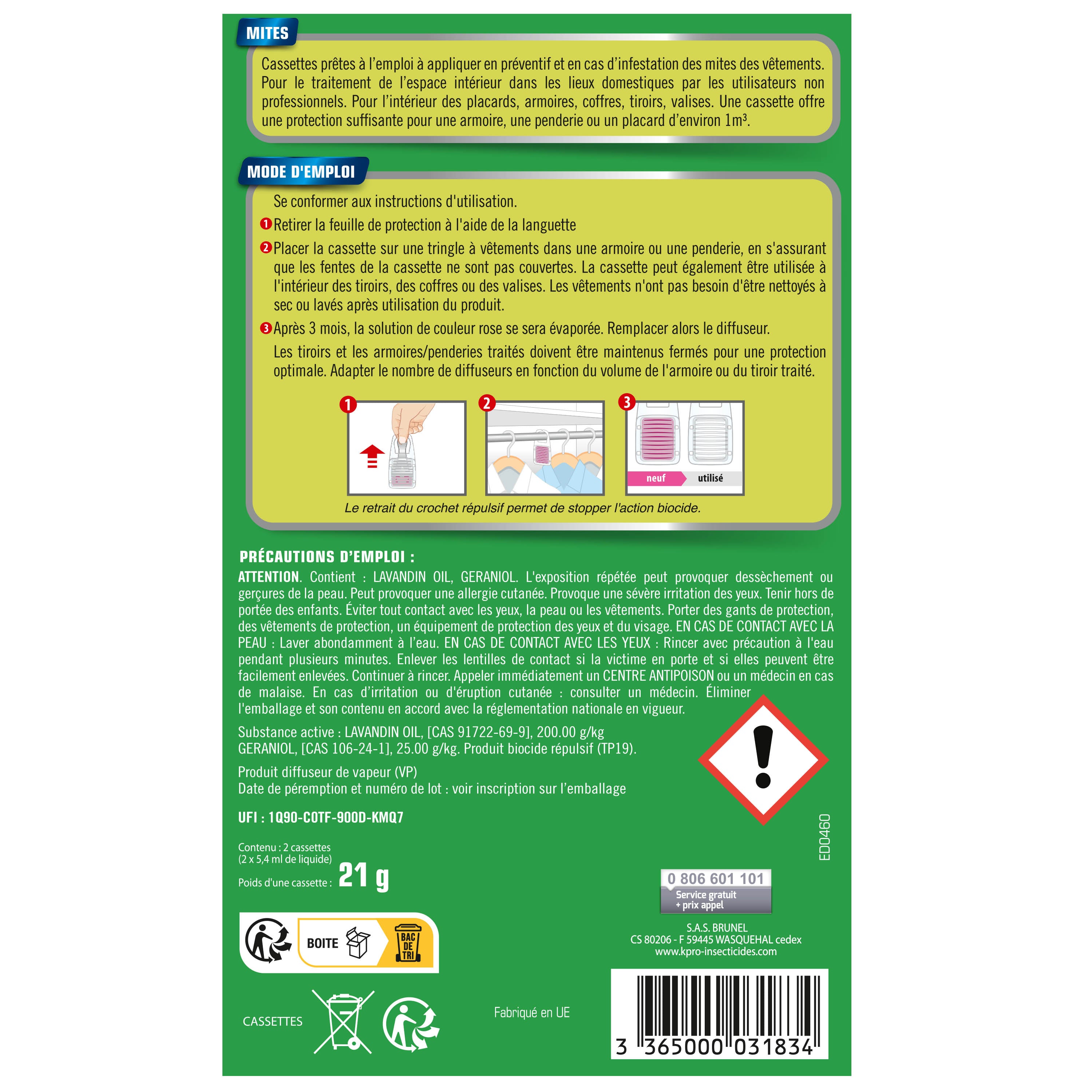 K.PRO - Cassettes répulsives mites et larves des vêtements 2 cassettes