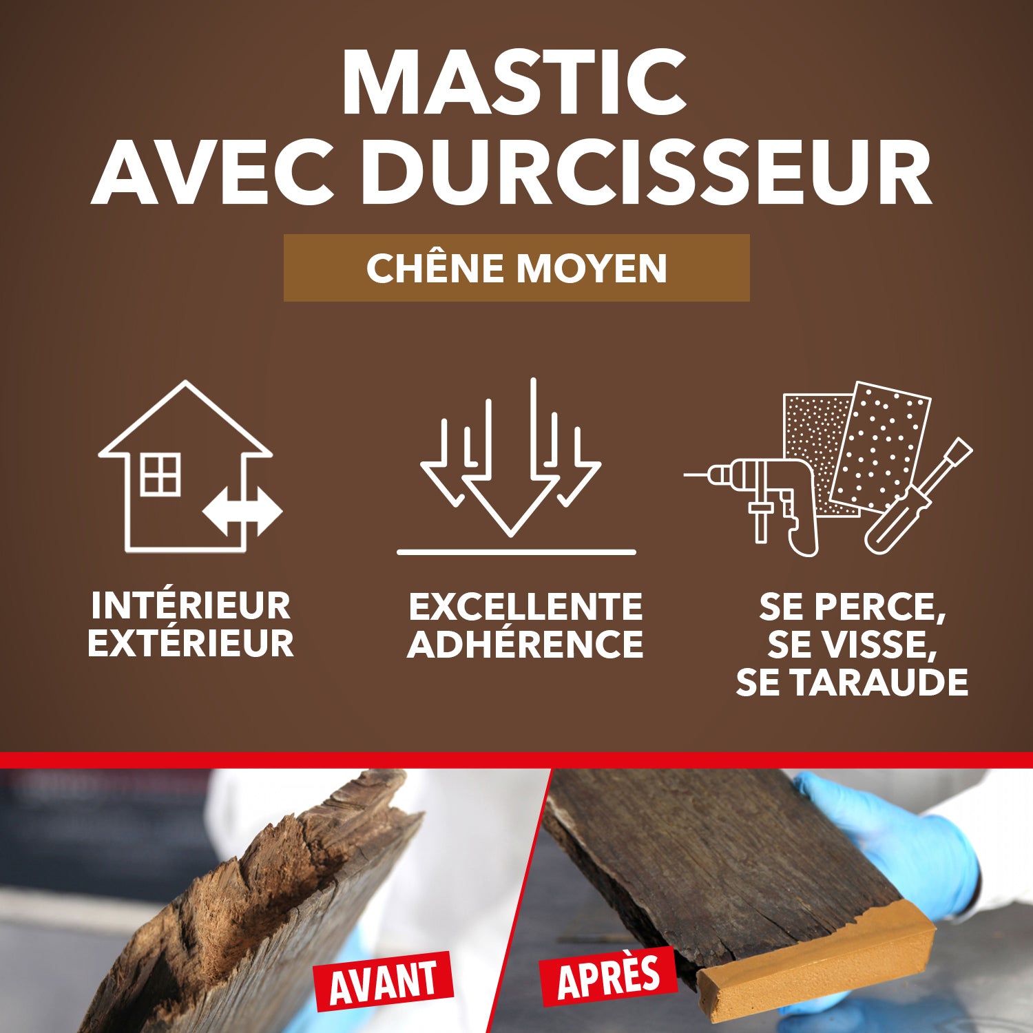 SINTO - Reconstitue angles et gros trous 500ml Chêne