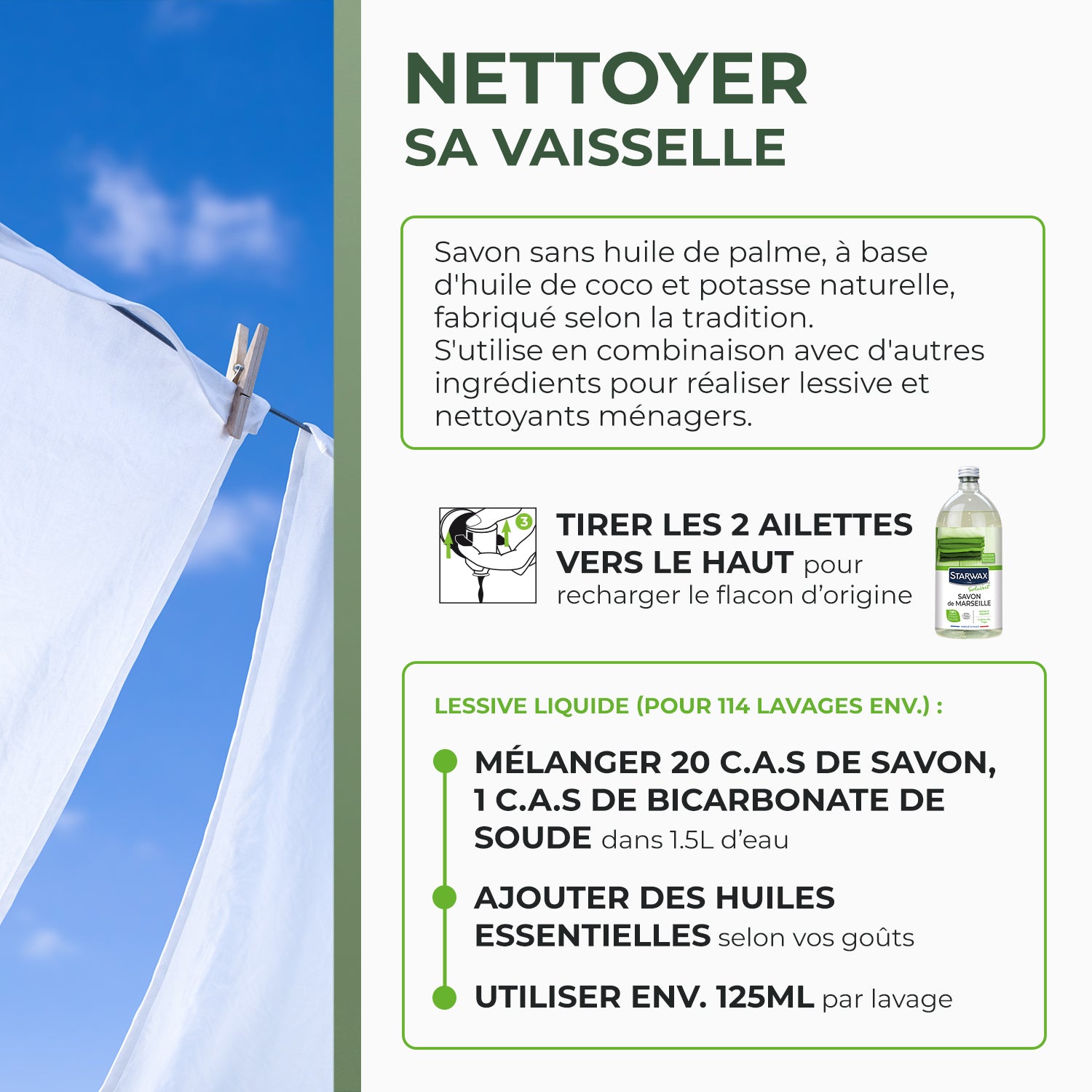 STARWAX SOLUVERT - Savon de Marseille liquide sans huile de palme 1L