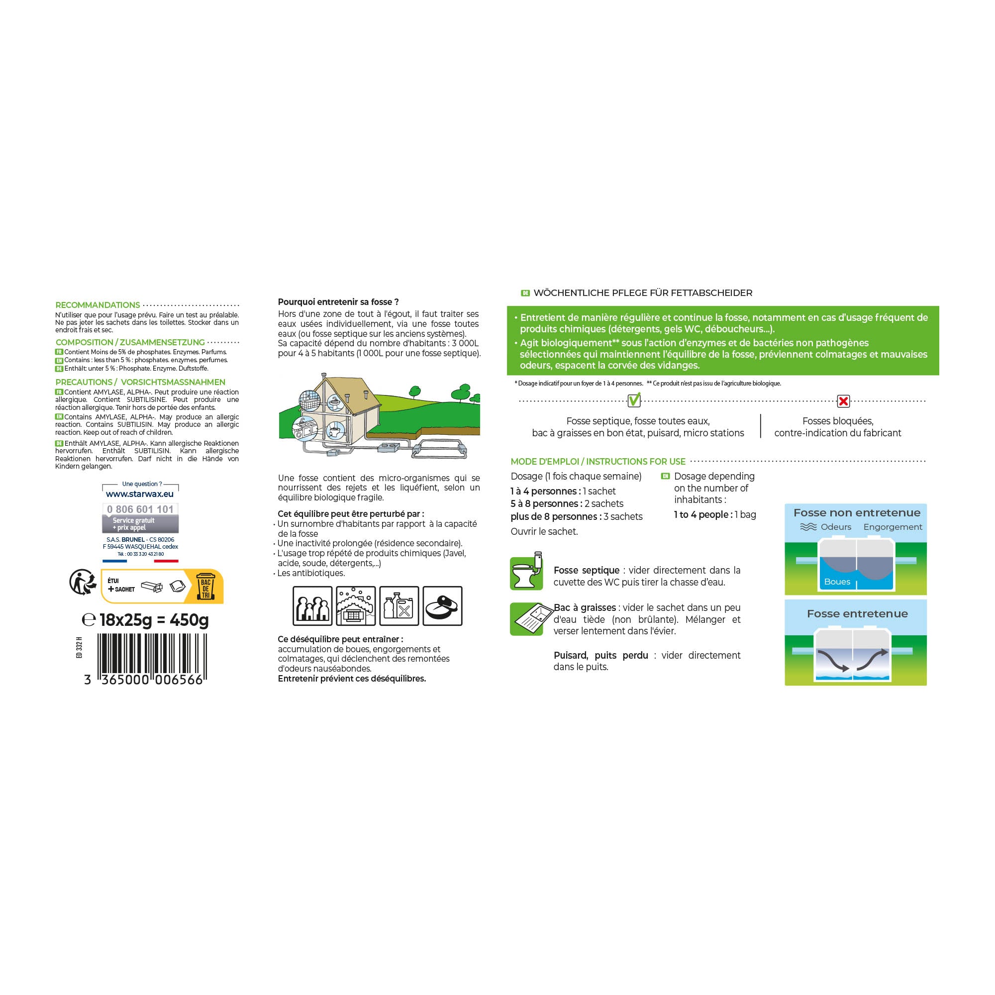 STARWAX - Entretien hebdomadaire pour fosses septiques
 450g