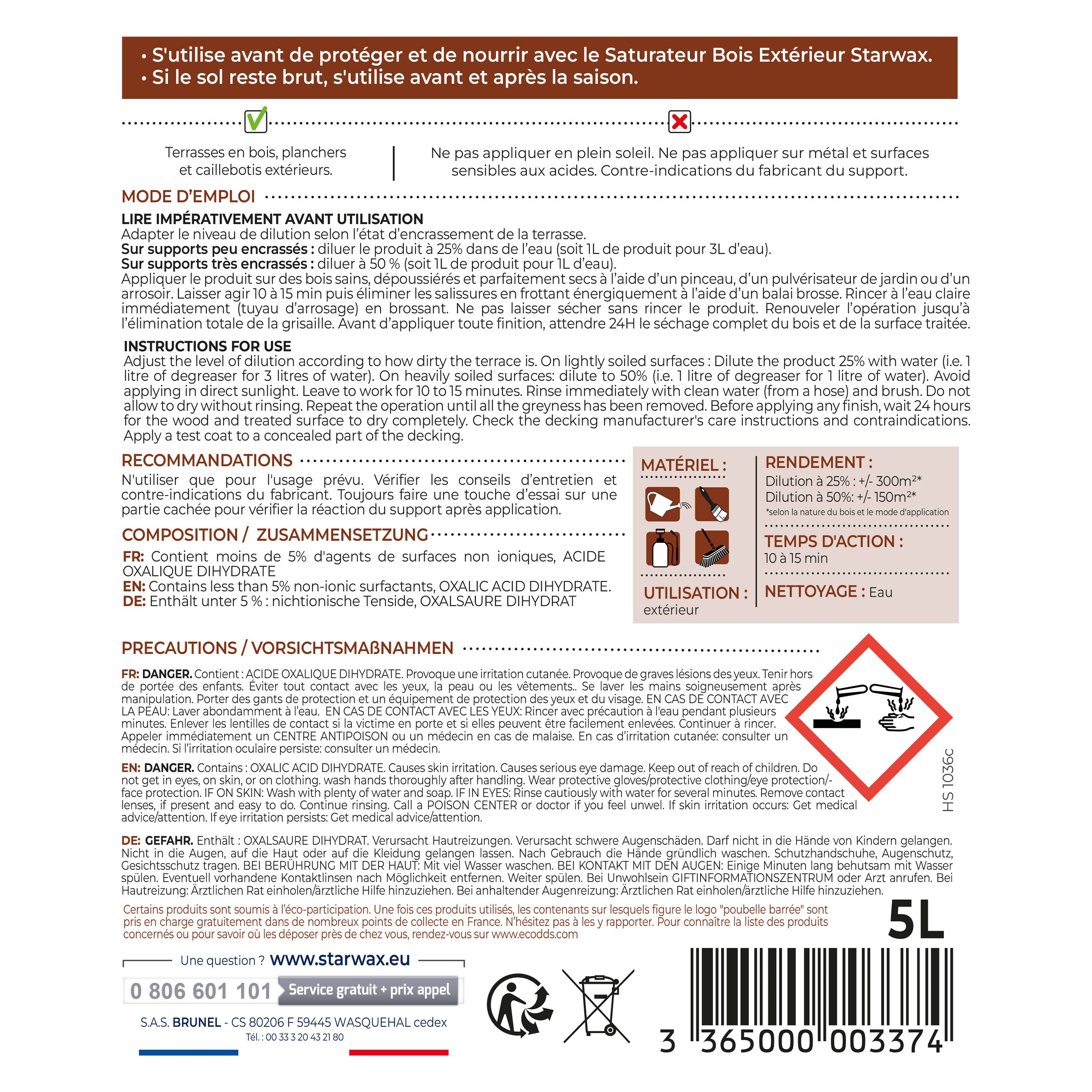 STARWAX - Dégrisant concentré pour terrasse en bois
 2L