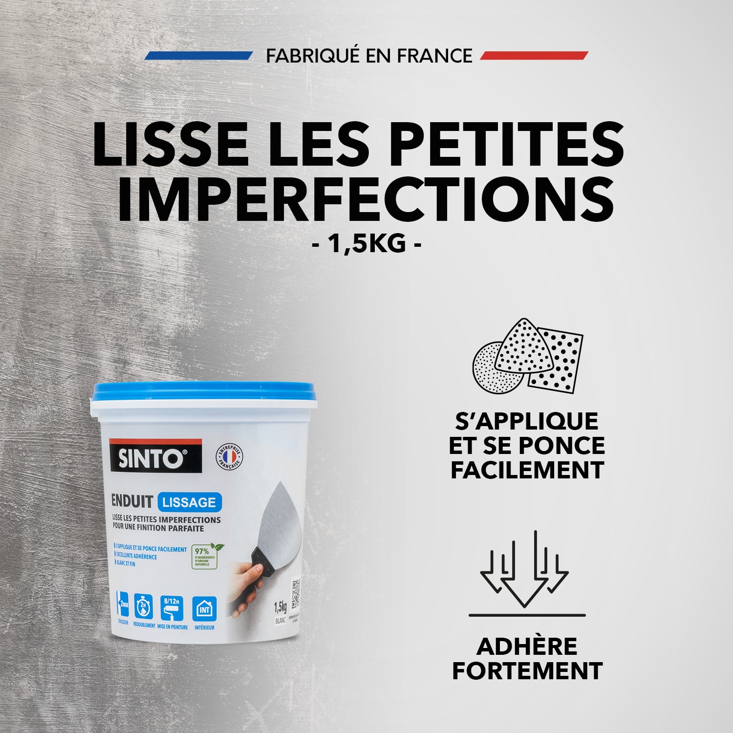 SINTO - Enduit lissage pâte 1,5kg Blanc