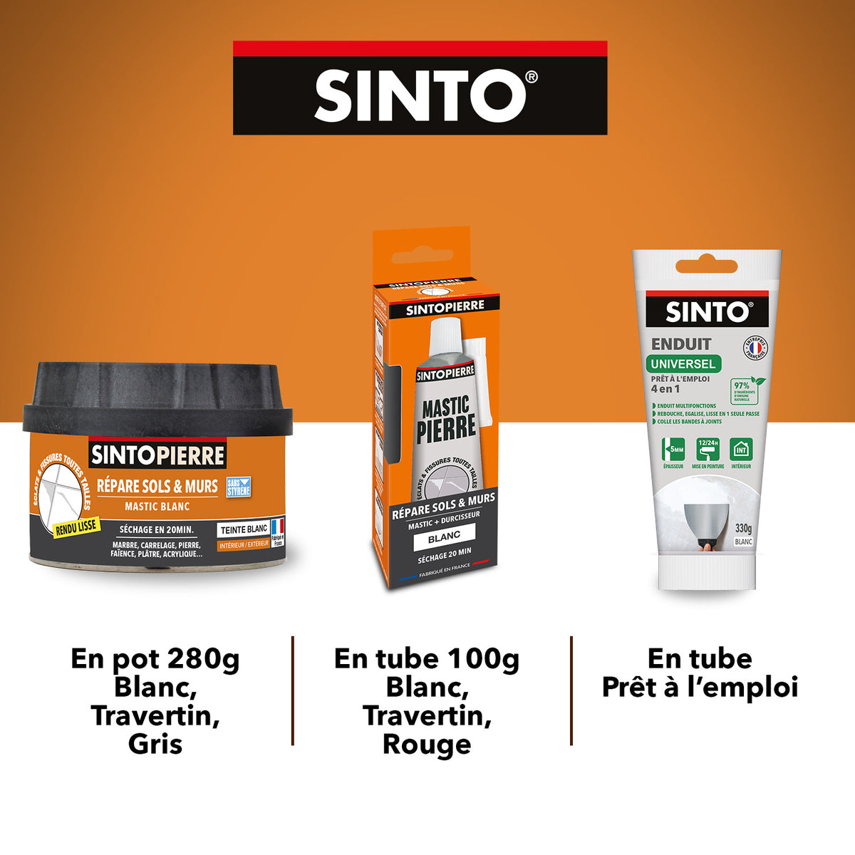 SINTO - Répare sols et murs blanc (marbre, faïence, carrelage, plâtre) 280g Blanc