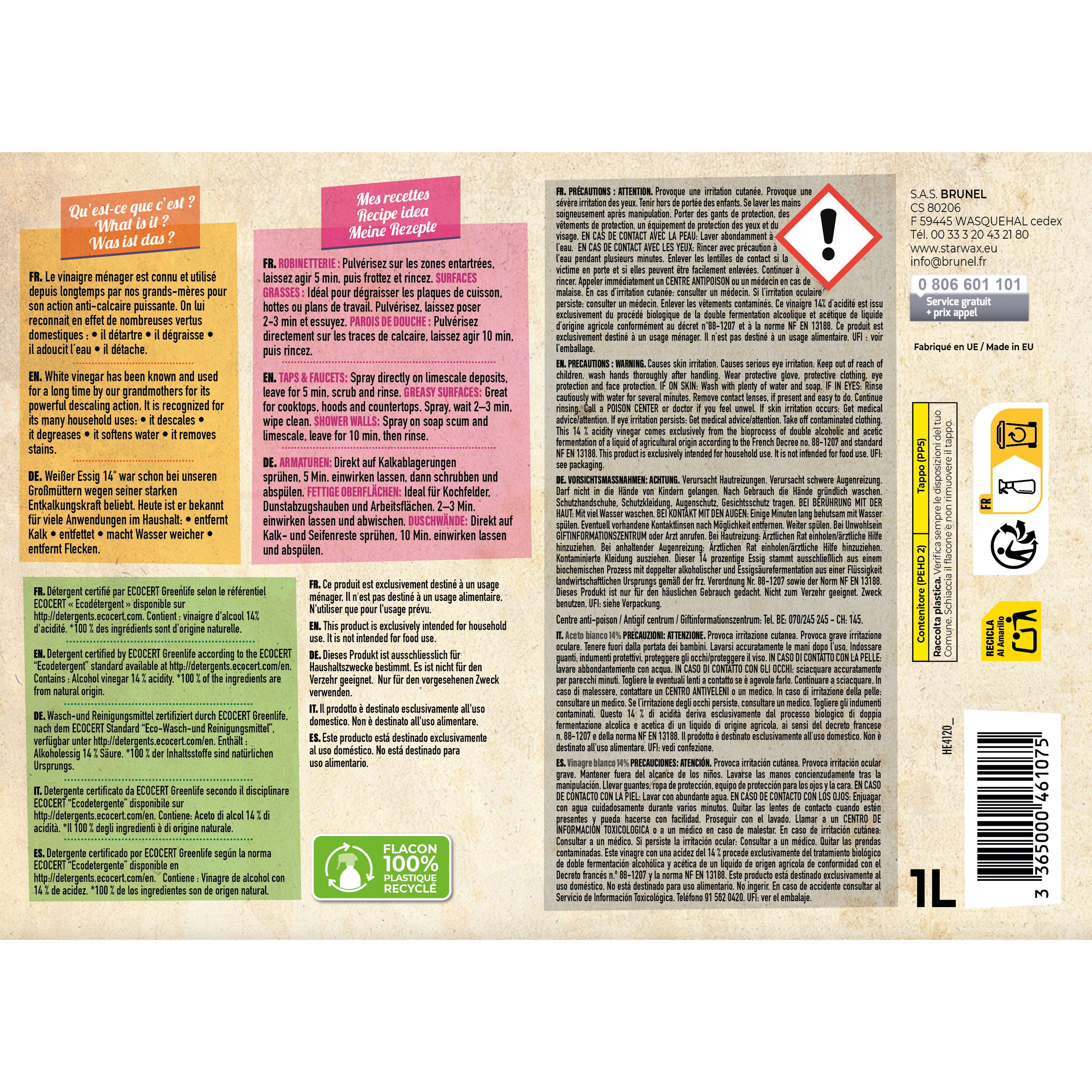 STARWAX FABULOUS - Vinaigre blanc 14° 1L