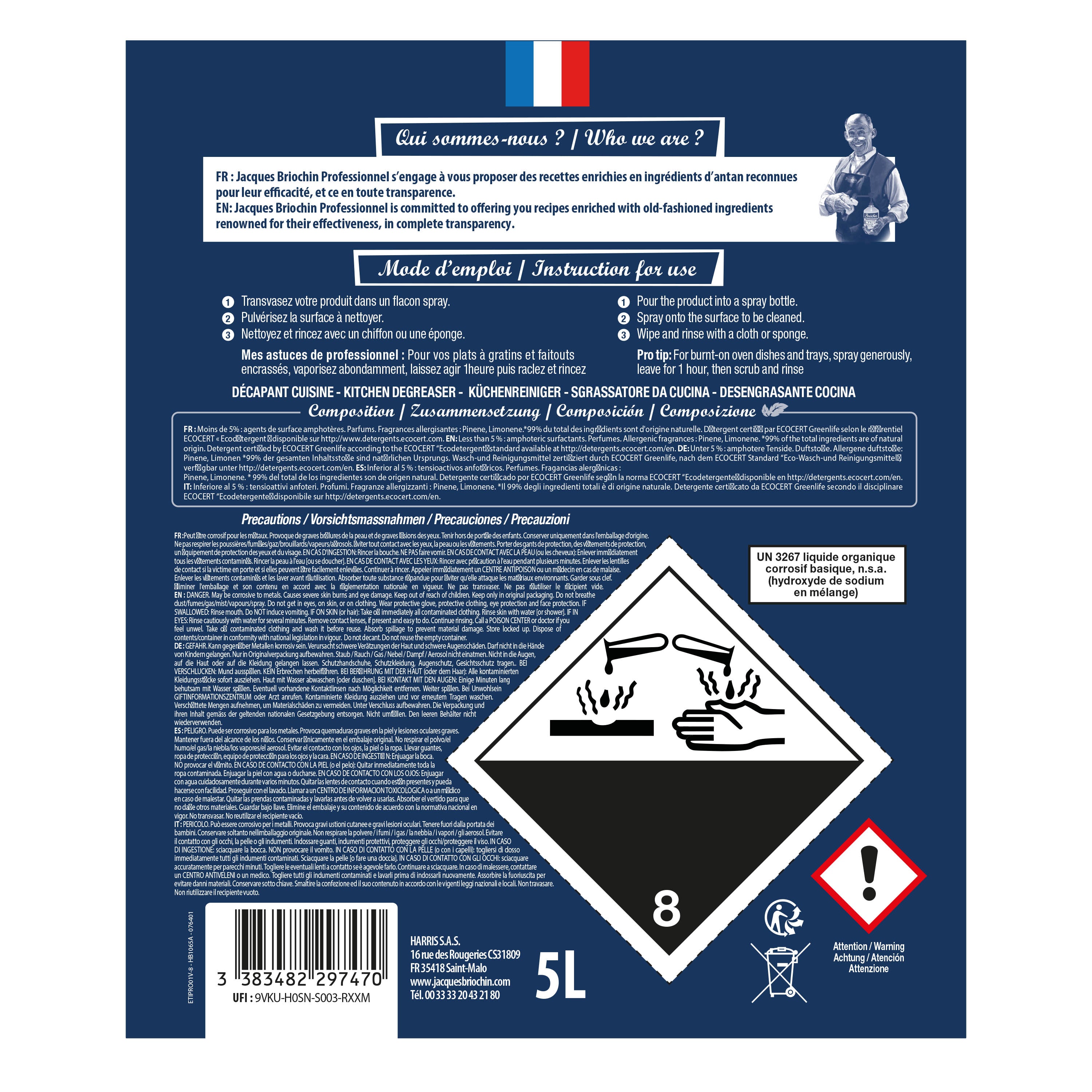 JACQUES BRIOCHIN PRO - Le Super Décapant Cuisine 5L Parfum citron