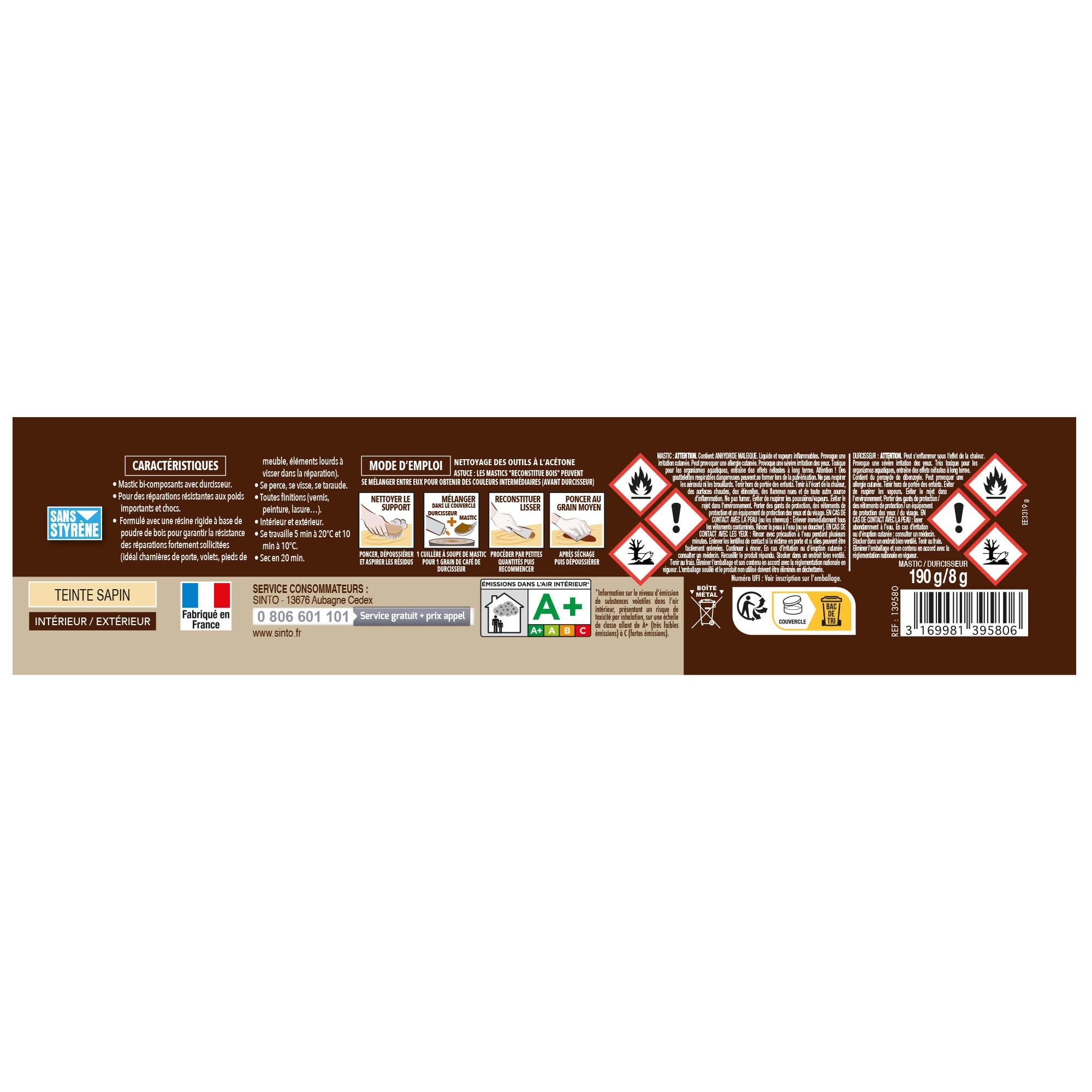 SINTO - Reconstitue bois charges lourdes 170ml Chêne