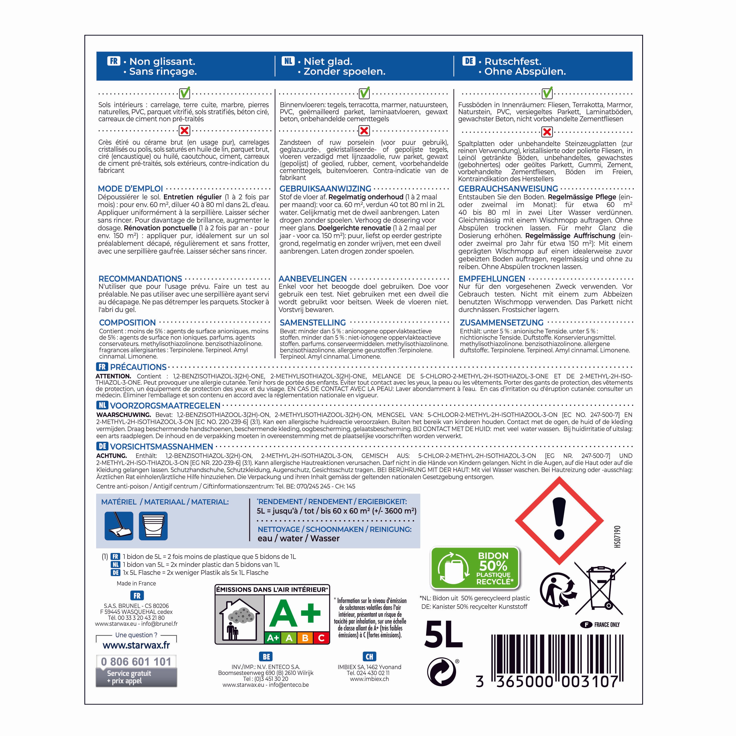 STARWAX - Shampooing autolustrant pour sols intérieurs 1L