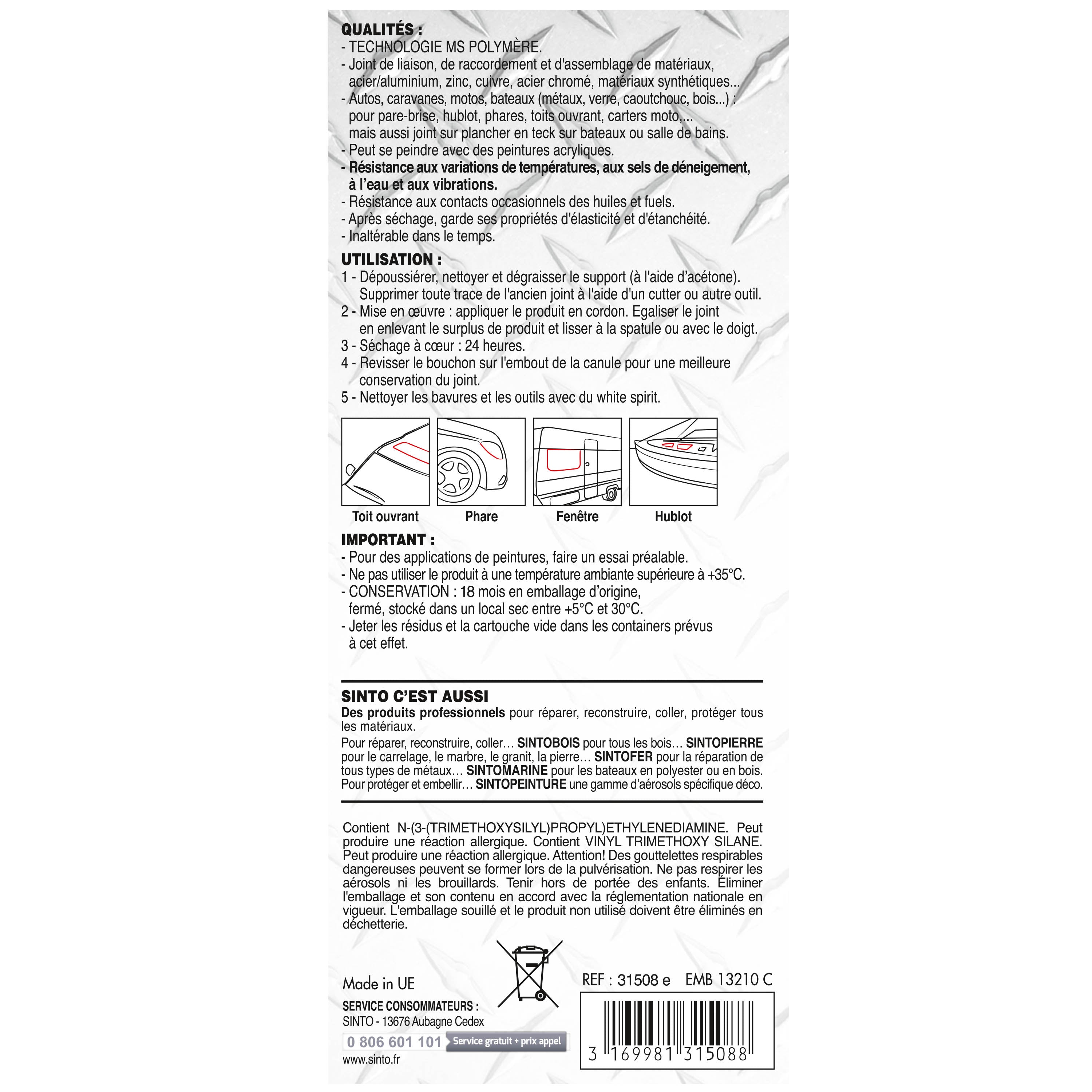 SINTO - Joint mastic auto marine 290ml Blanc