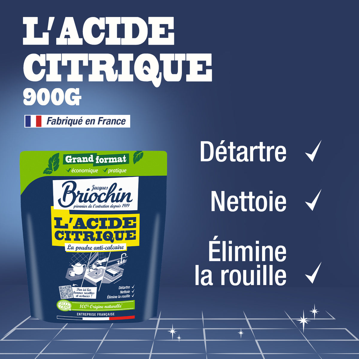 Lot de 3 Acide Citrique 900g