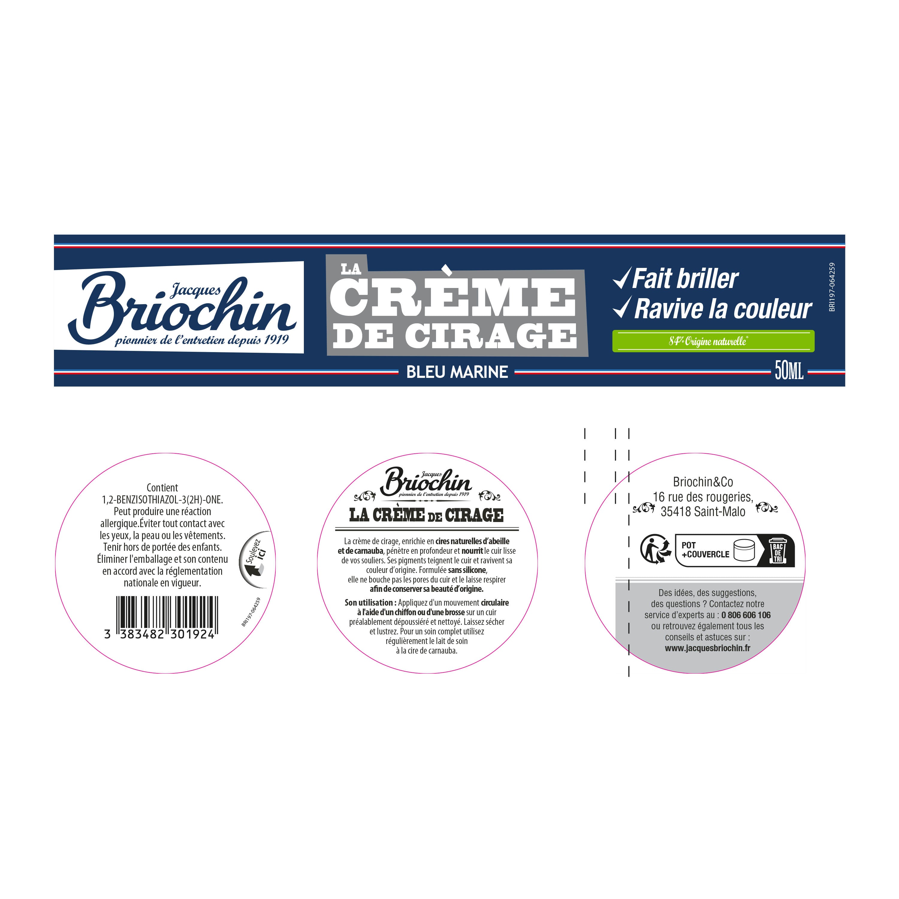 JACQUES BRIOCHIN - Crème de cirage bleu marine 50ml Couleur bleu