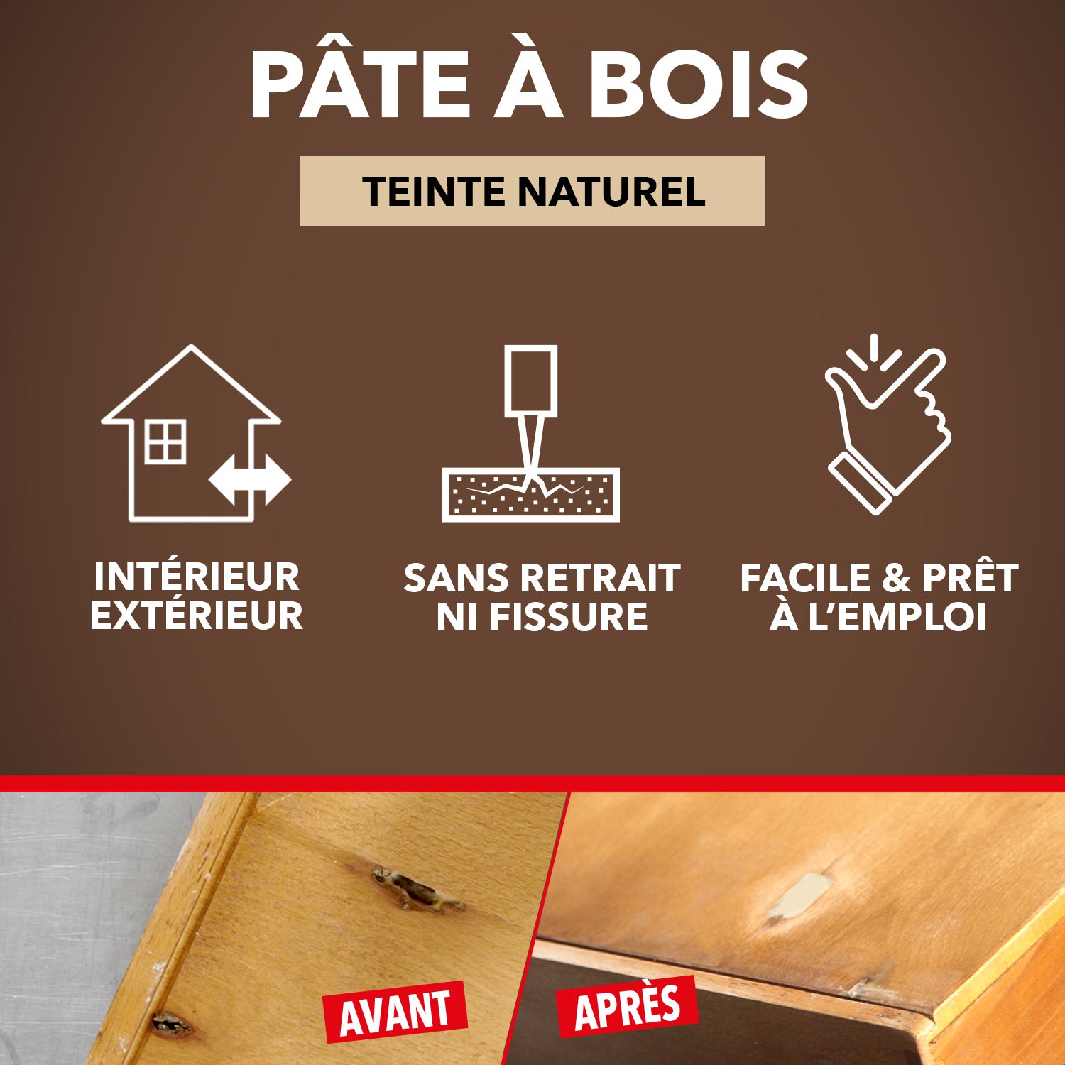 SINTO - Rebouche imperfections -  Pâte à bois naturel 80g Blanc