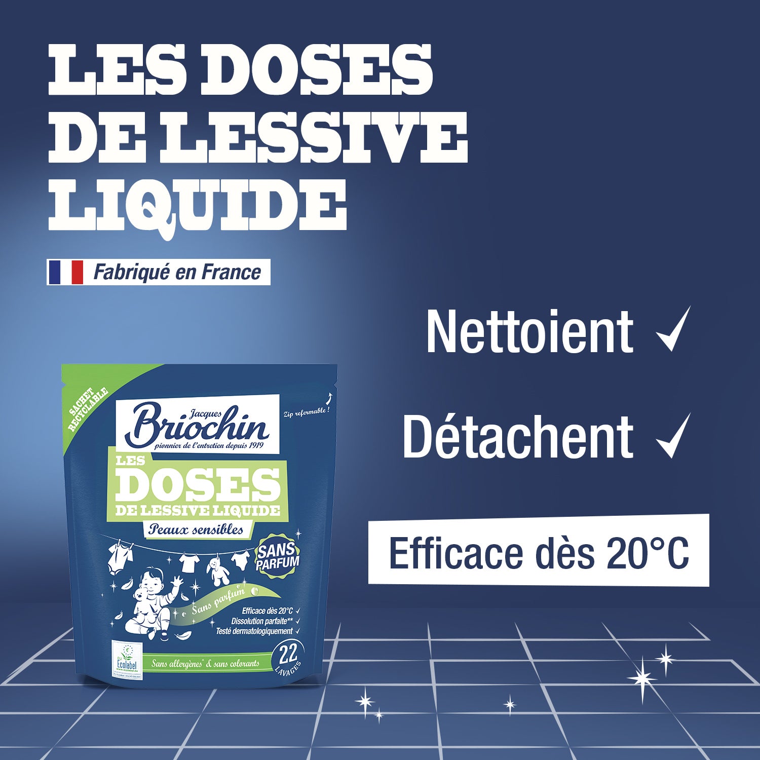 JACQUES BRIOCHIN - 22 Doses de Lessive liquide peaux sensibles sans parfum 22 doses