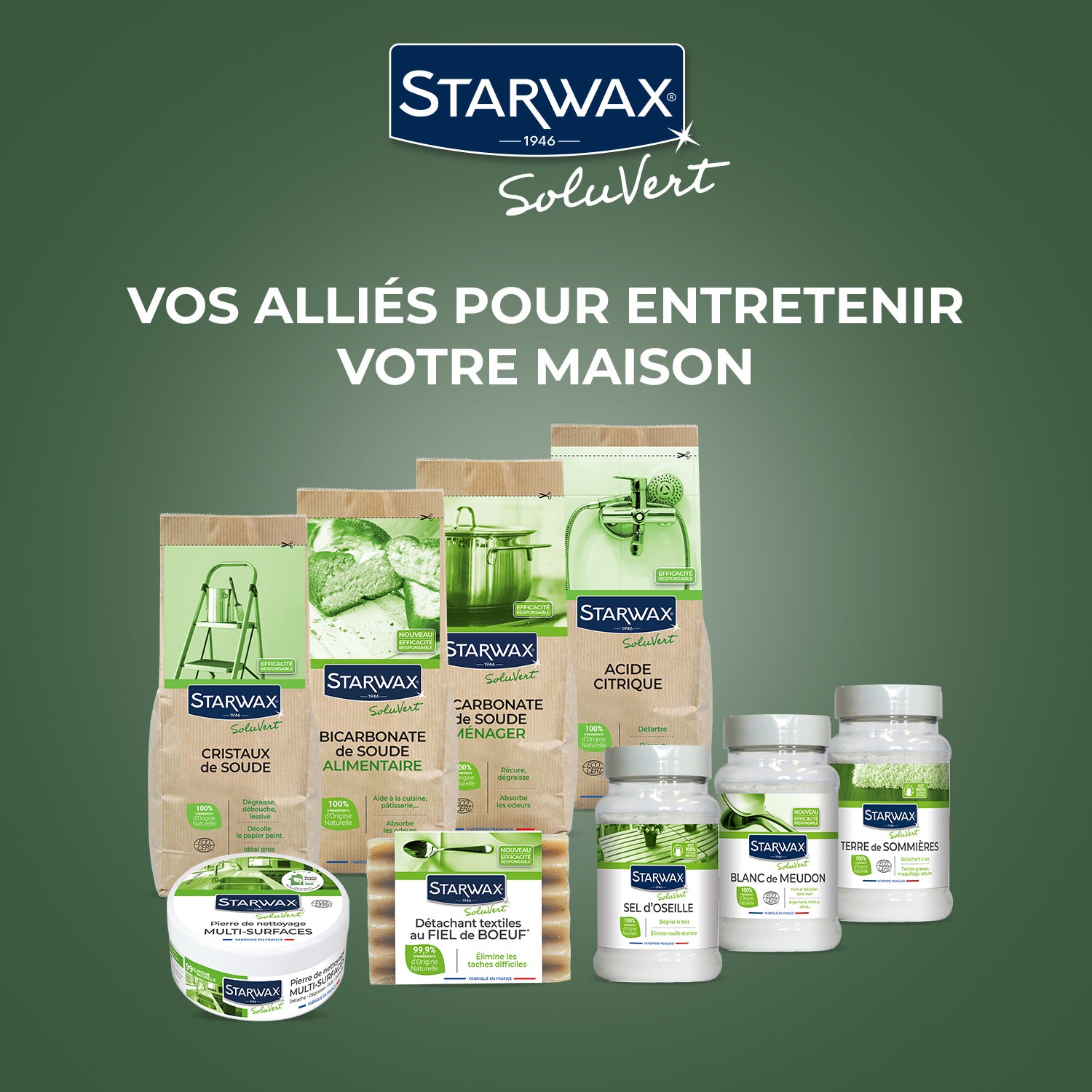 STARWAX SOLUVERT - Pierre blanche de nettoyage multi-surfaces 375g