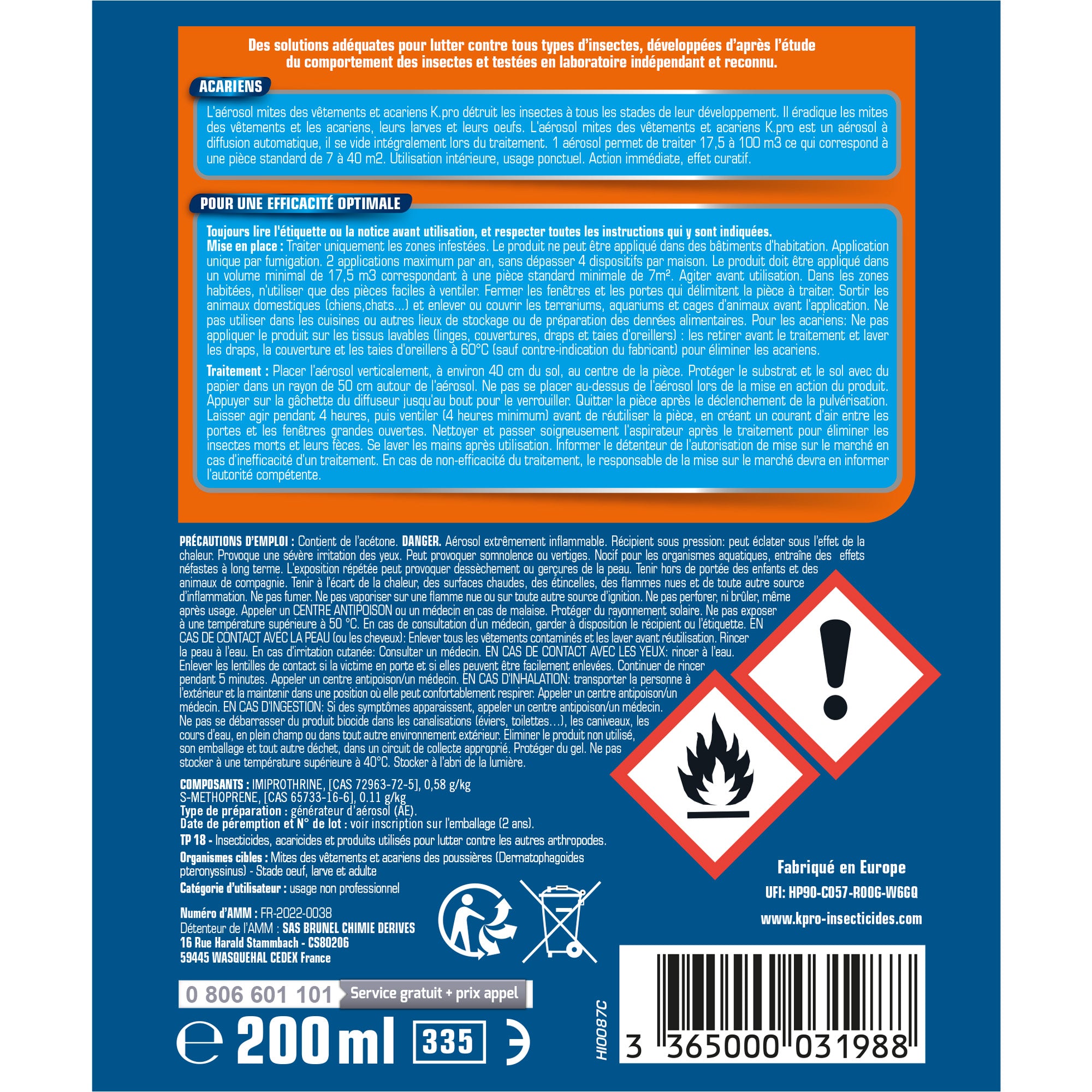 K.PRO - Aérosol diffusion automatique acariens 200ml